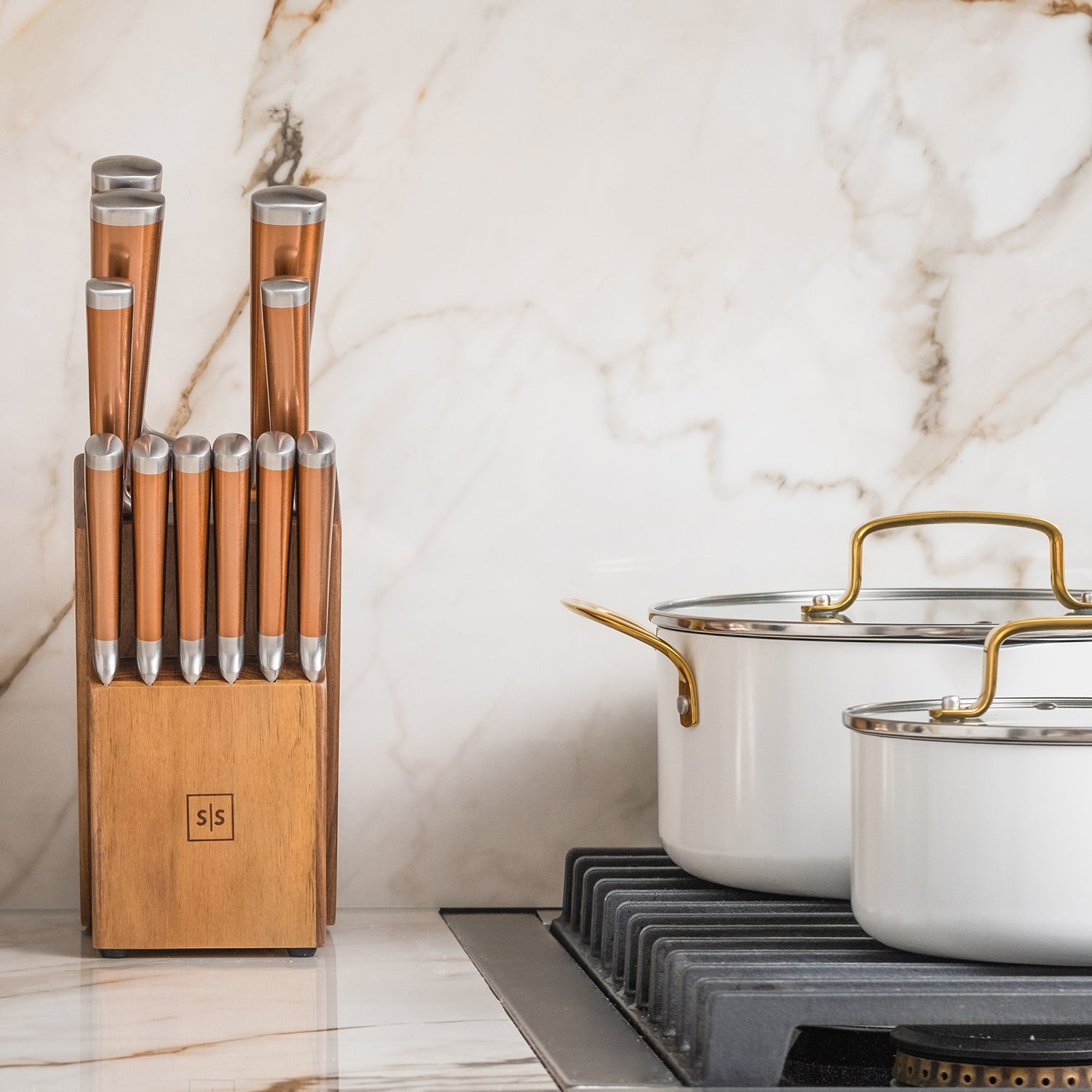 Copper Knife Set with Walnut Knife Block - Styled Settings