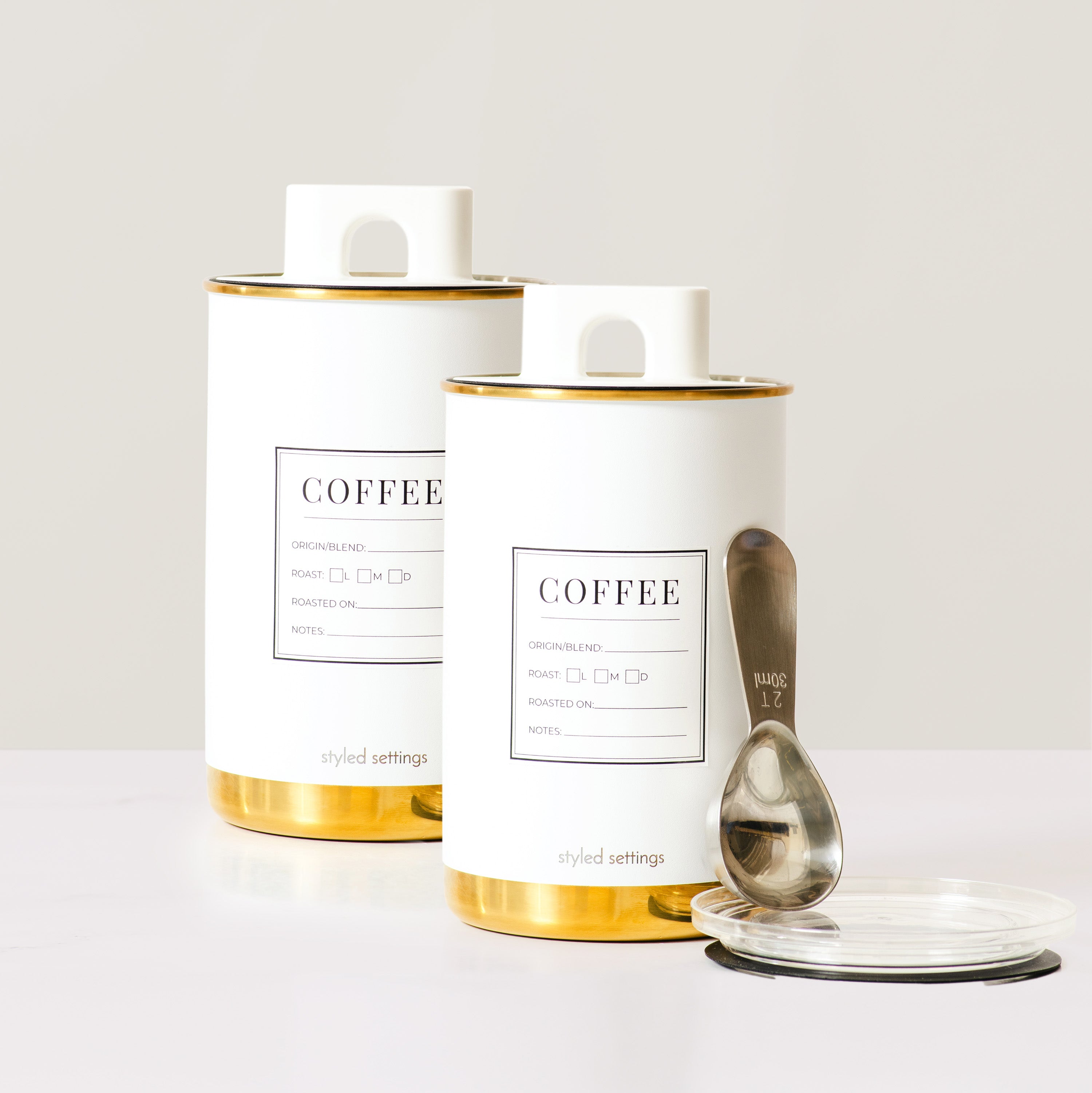 White and Gold Coffee Canisters (Set of 2)
