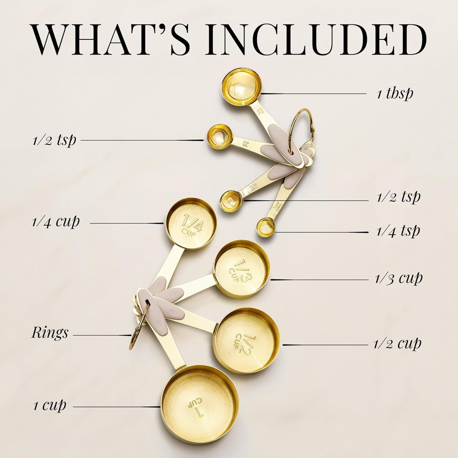 Beige and Gold Measuring Cups and Spoons Set