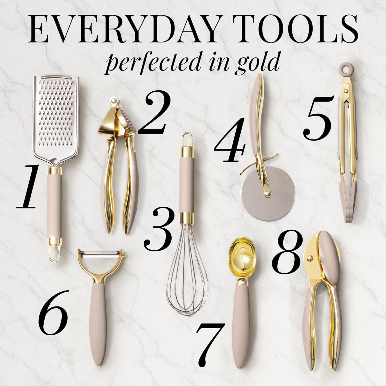 Beige and Gold Complete Kitchen Utensils Set
