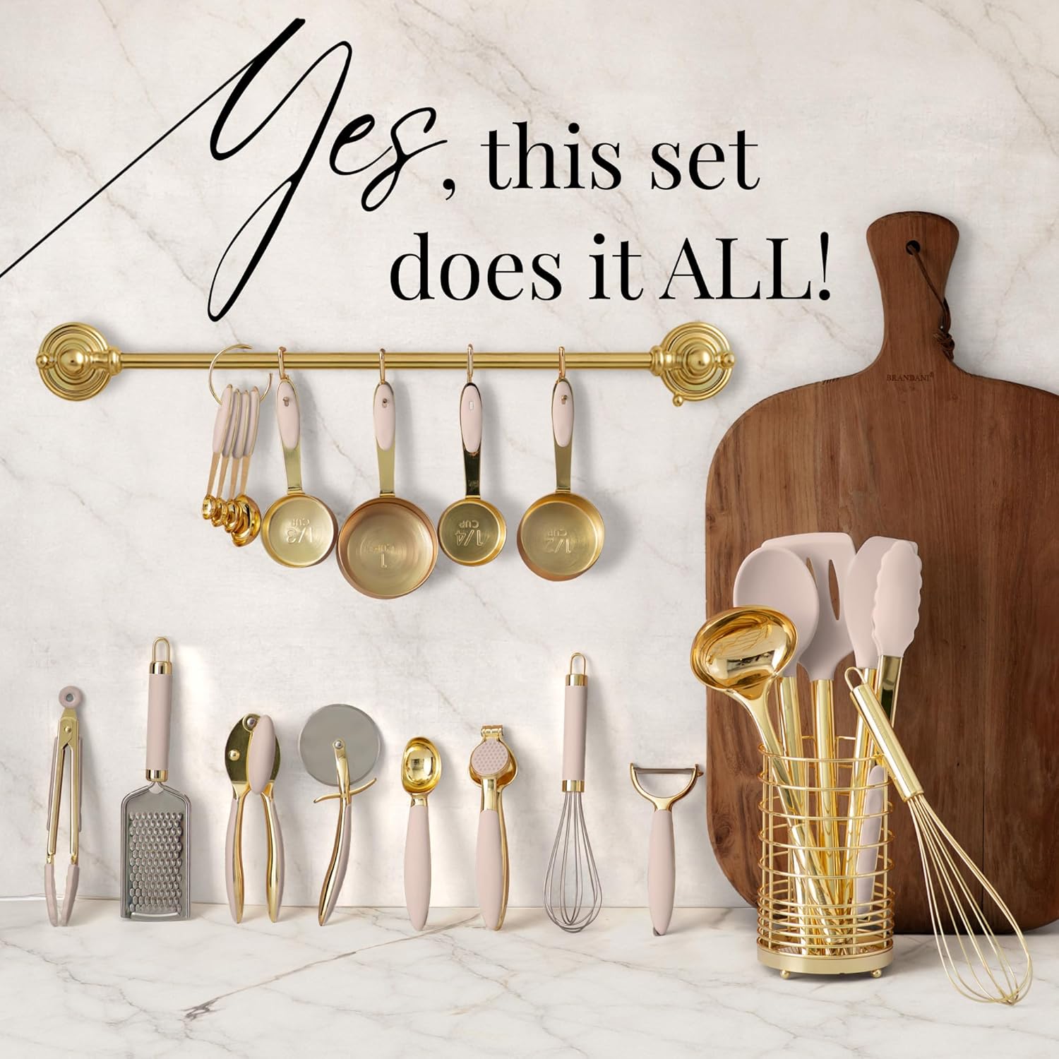 Beige and Gold Complete Kitchen Utensils Set