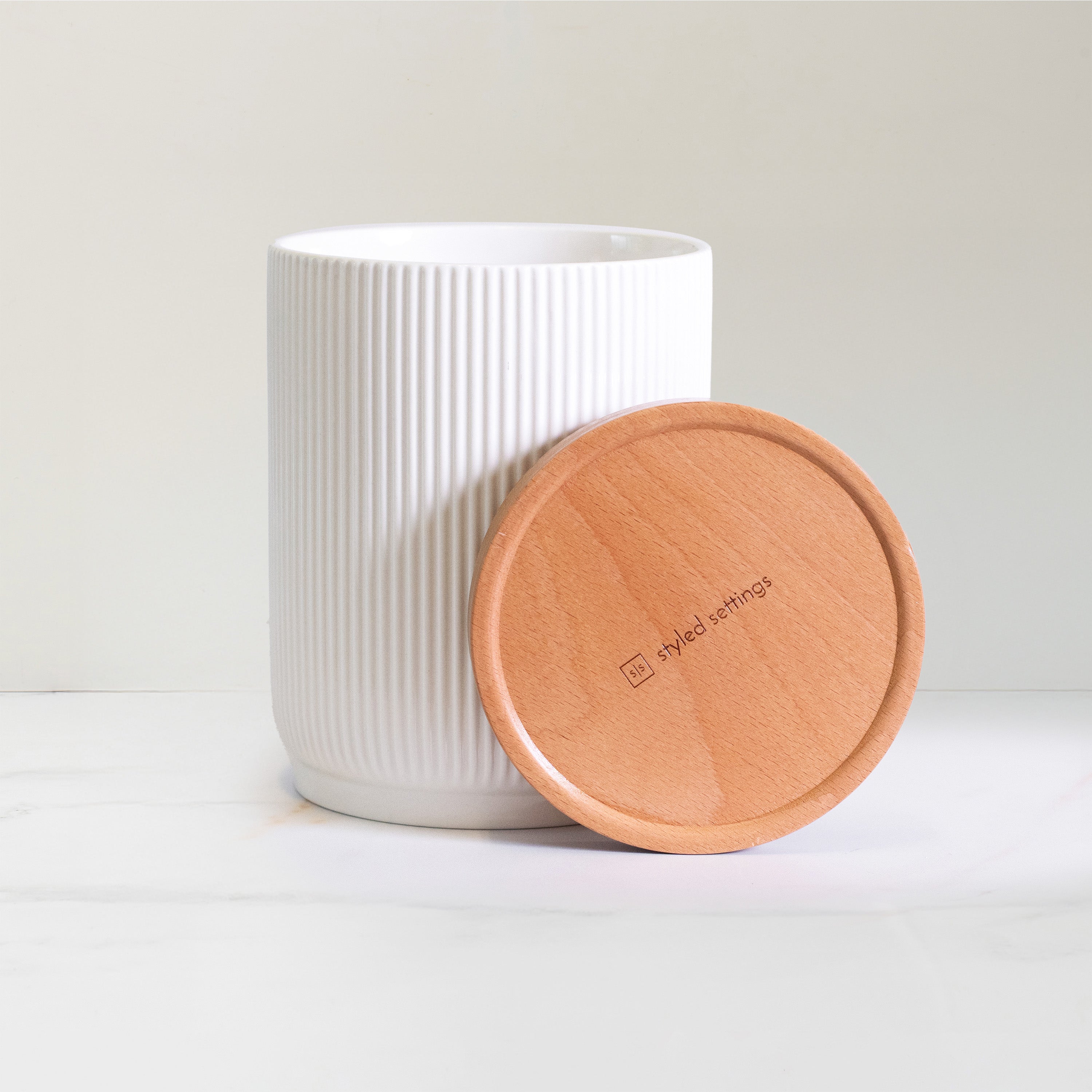Ceramic and Wood Utensil Holder