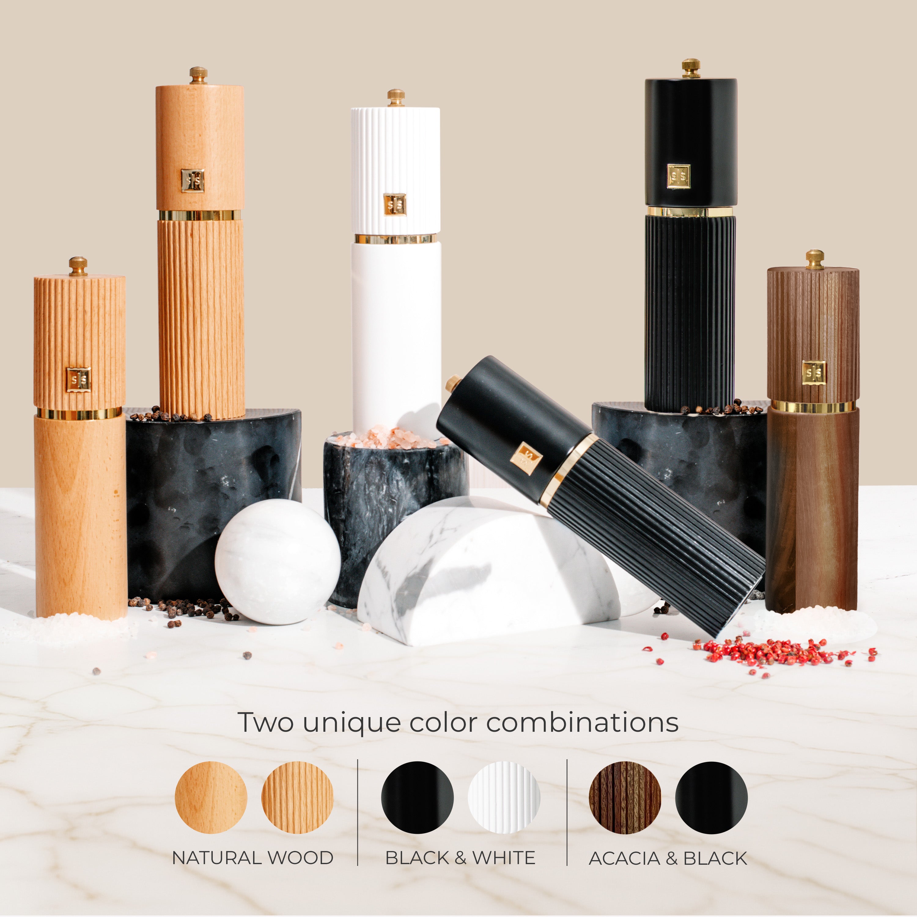 Acacia and Black Salt and Pepper Mill Set