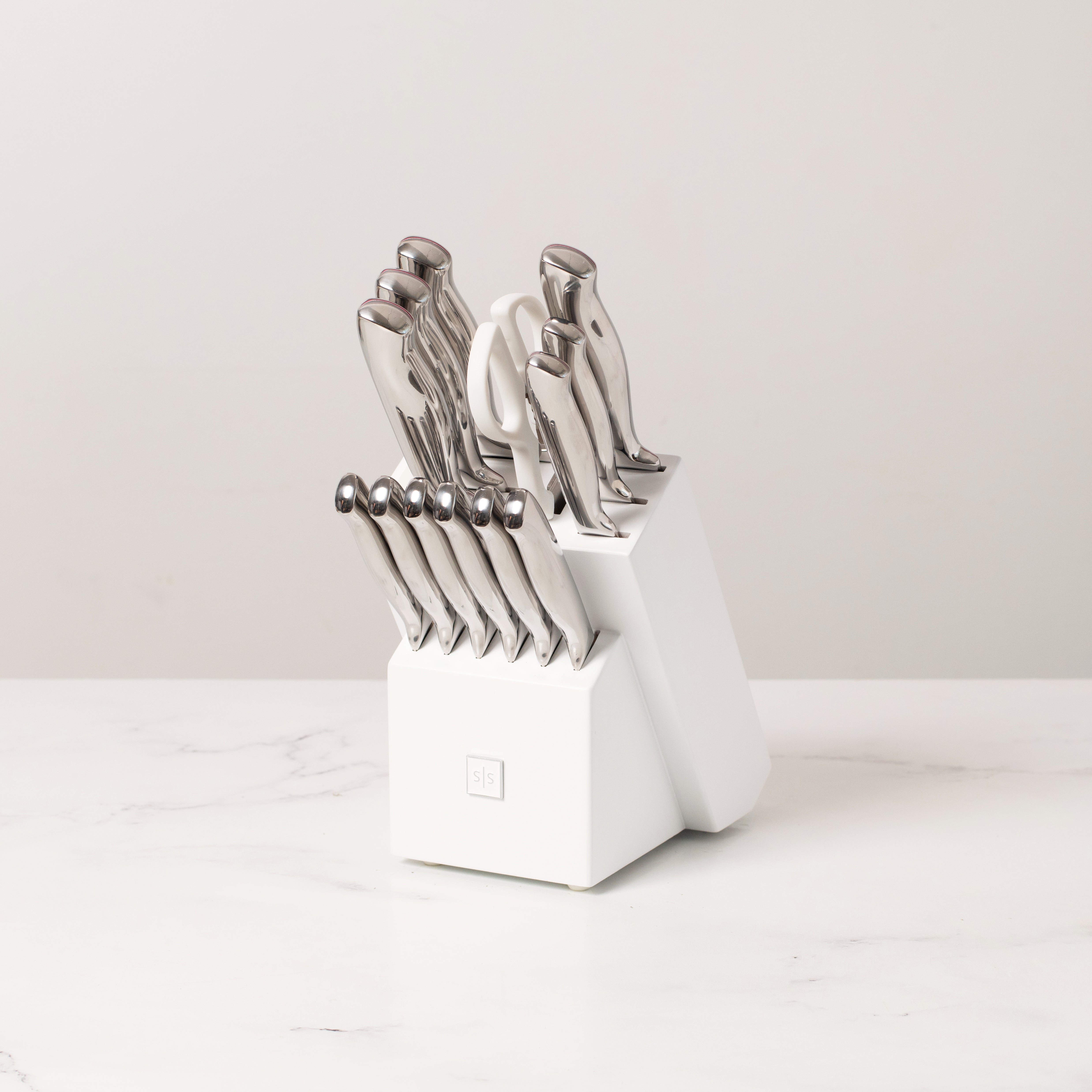 Silver Knife Set with White Self-Sharpening Block - Styled Settings