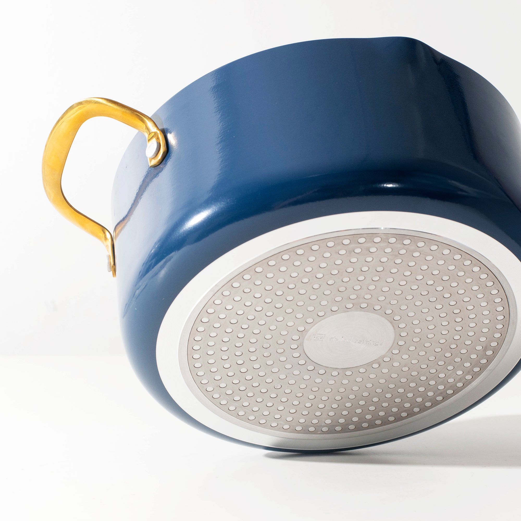 Navy and Gold Nonstick Pots and Pans Set - Styled Settings