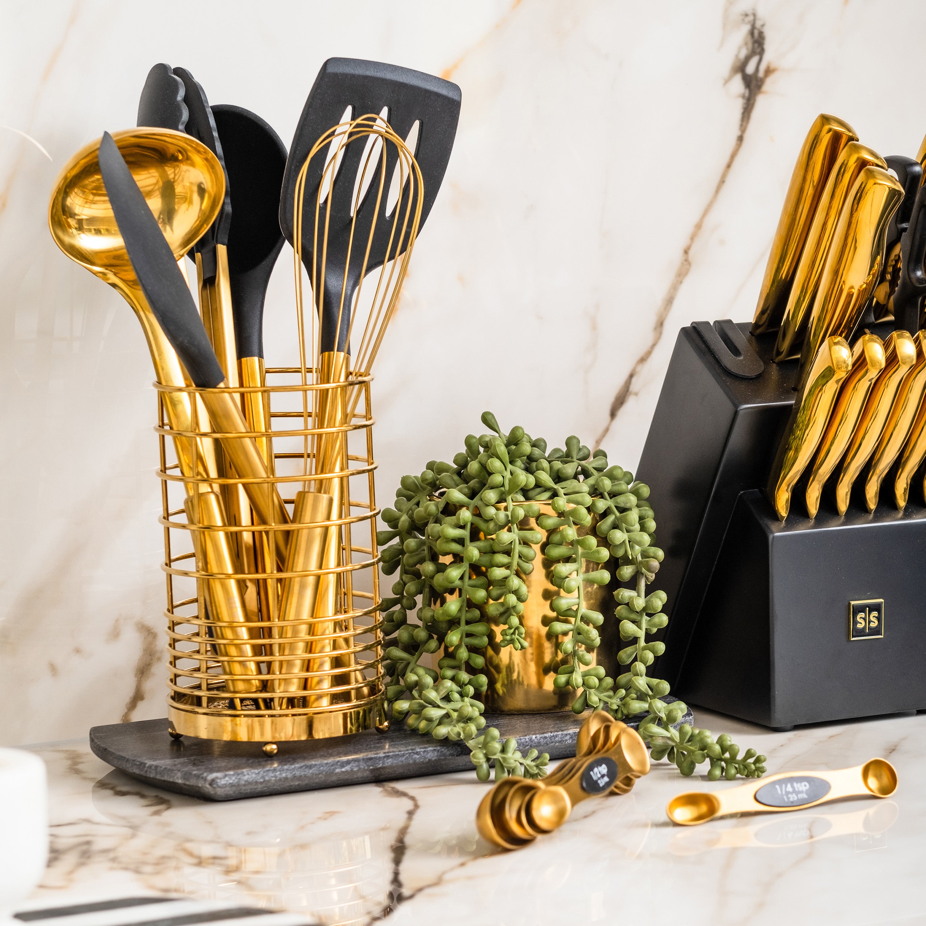 Black and Gold Kitchen Tools Set - Styled Settings