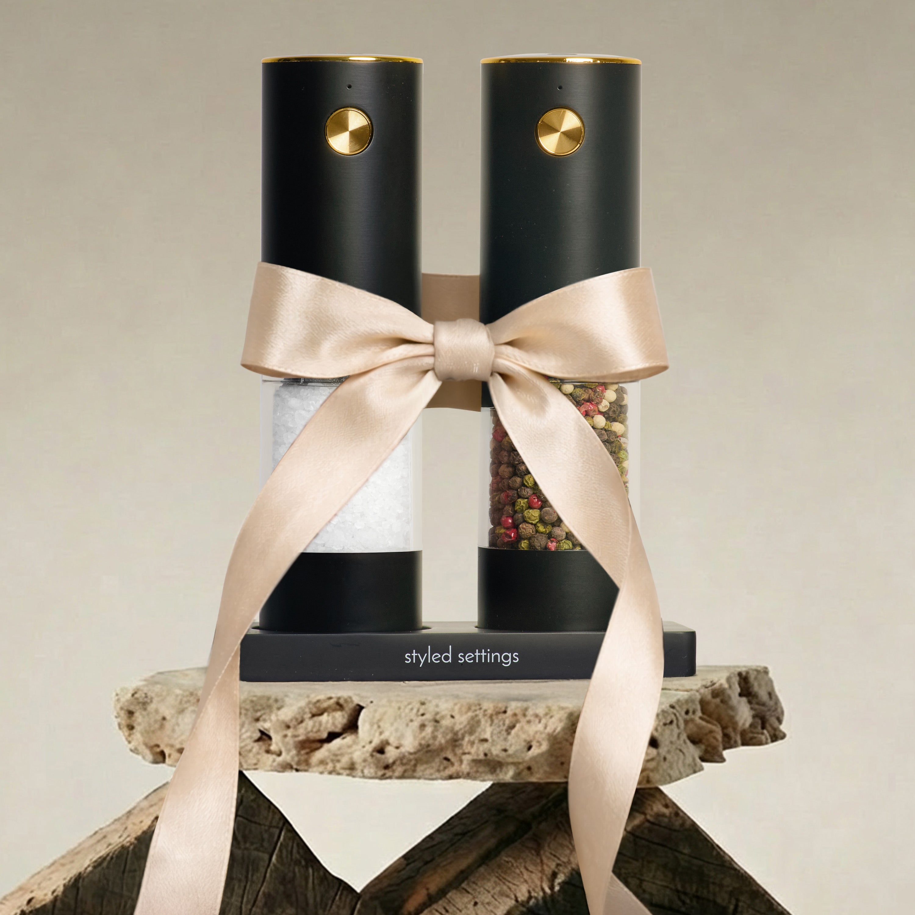 Black Rechargeable Electric Salt and Pepper Mill Set