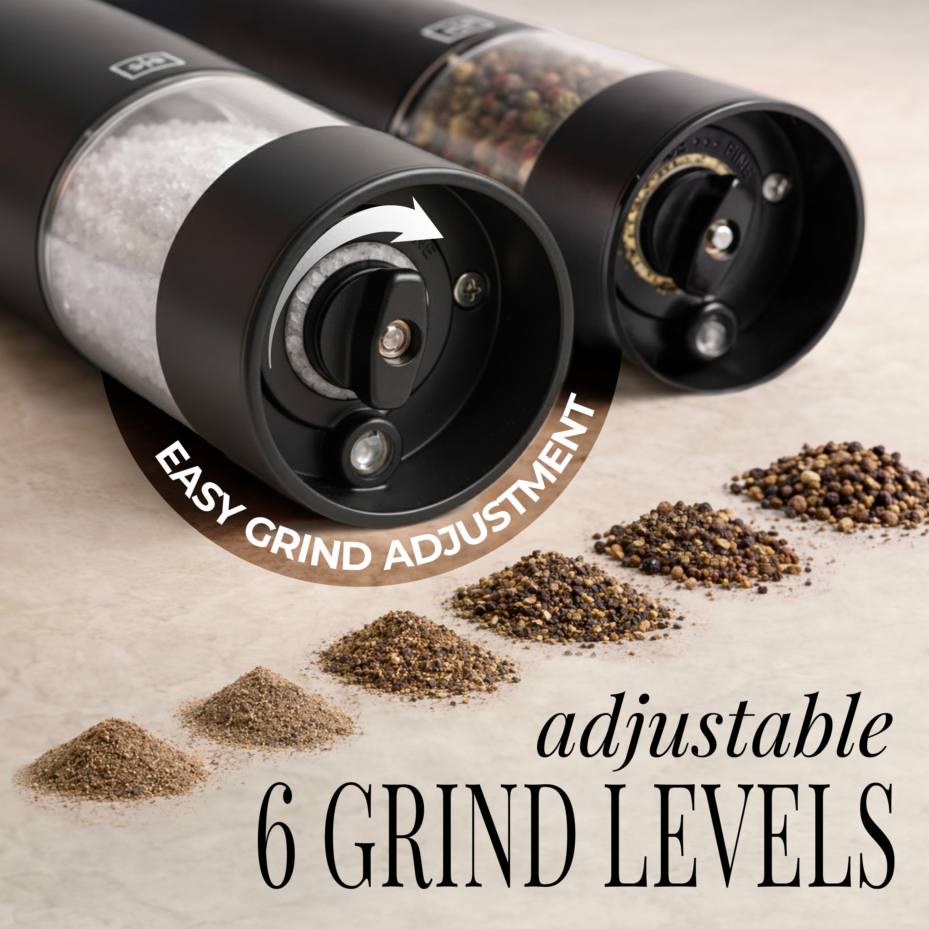 Black Rechargeable Electric Salt and Pepper Mill Set