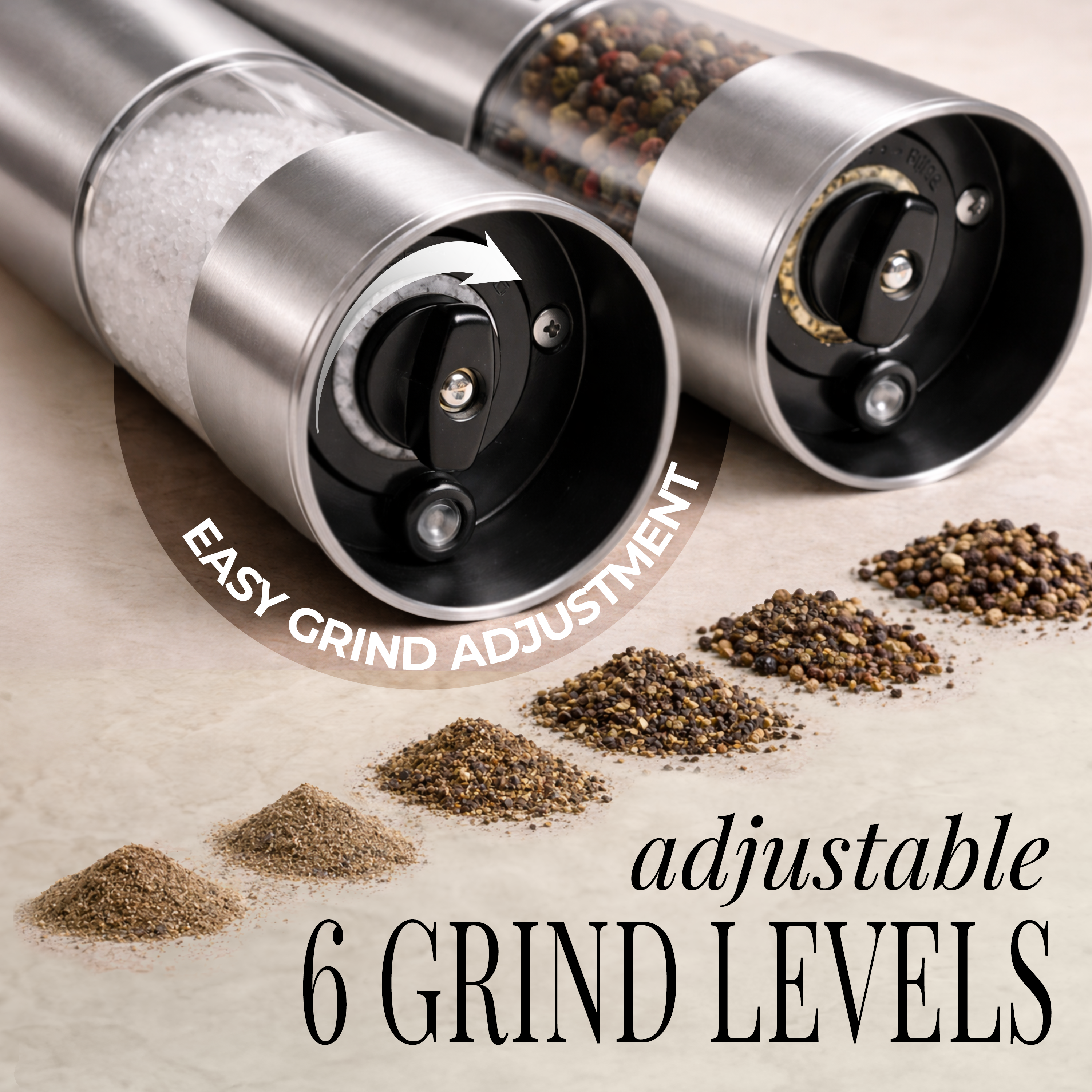 Silver Rechargeable Electric Salt and Pepper Mill Set