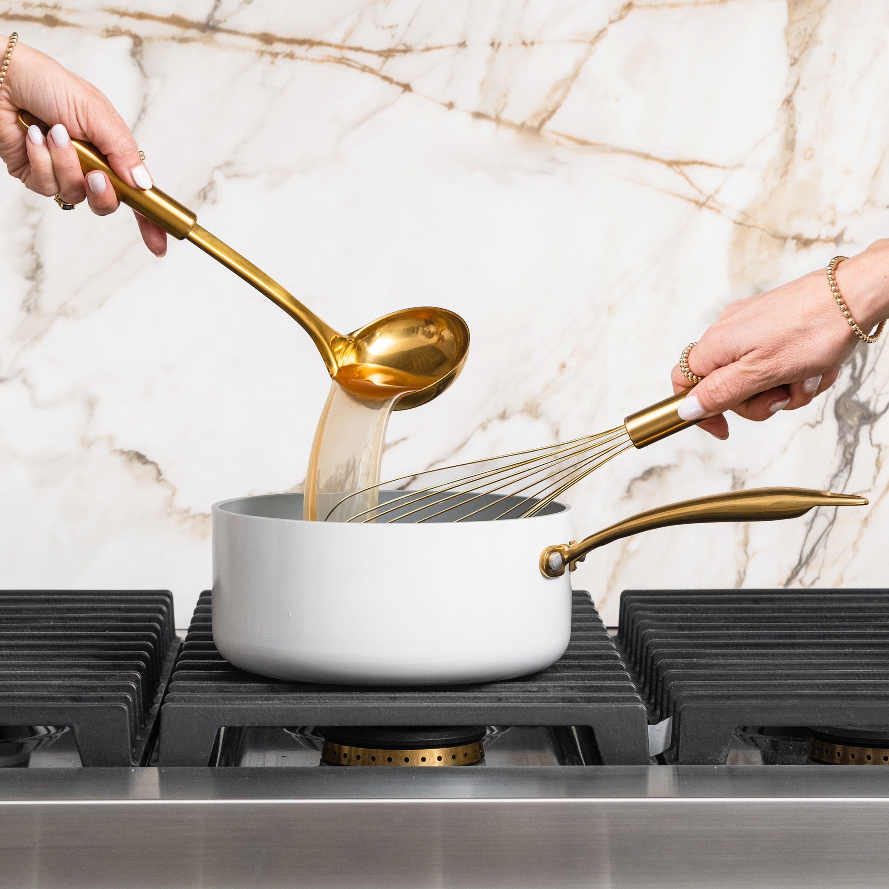 White and Vintage Gold Kitchen Utensils Duo - Styled Settings