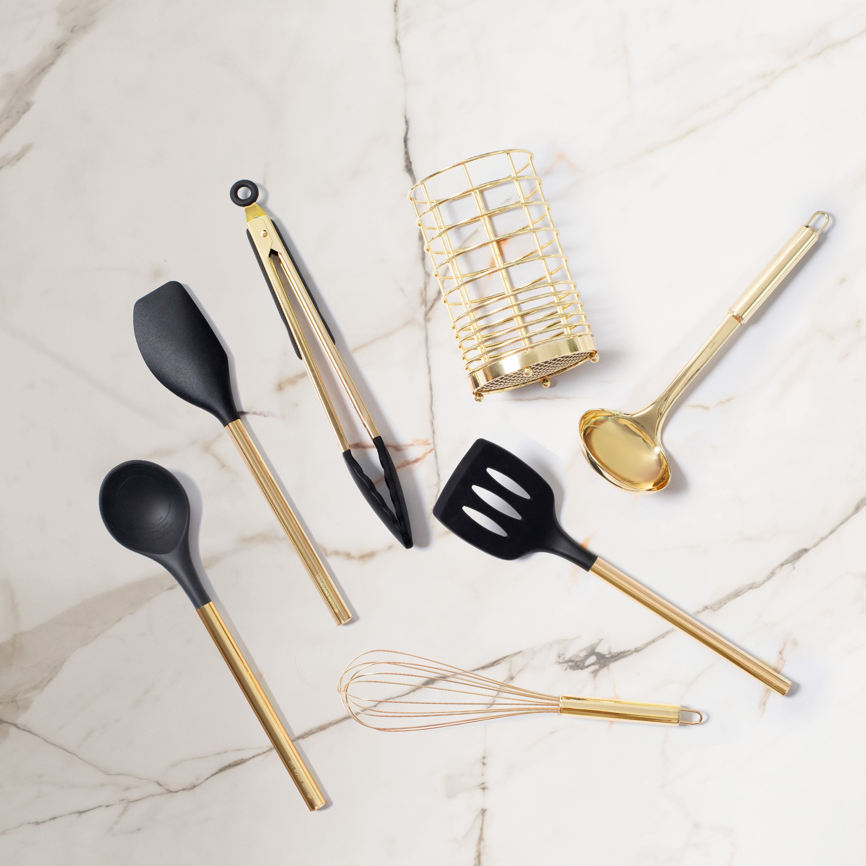 Black and Light Gold Kitchen Utensils Set with Holder