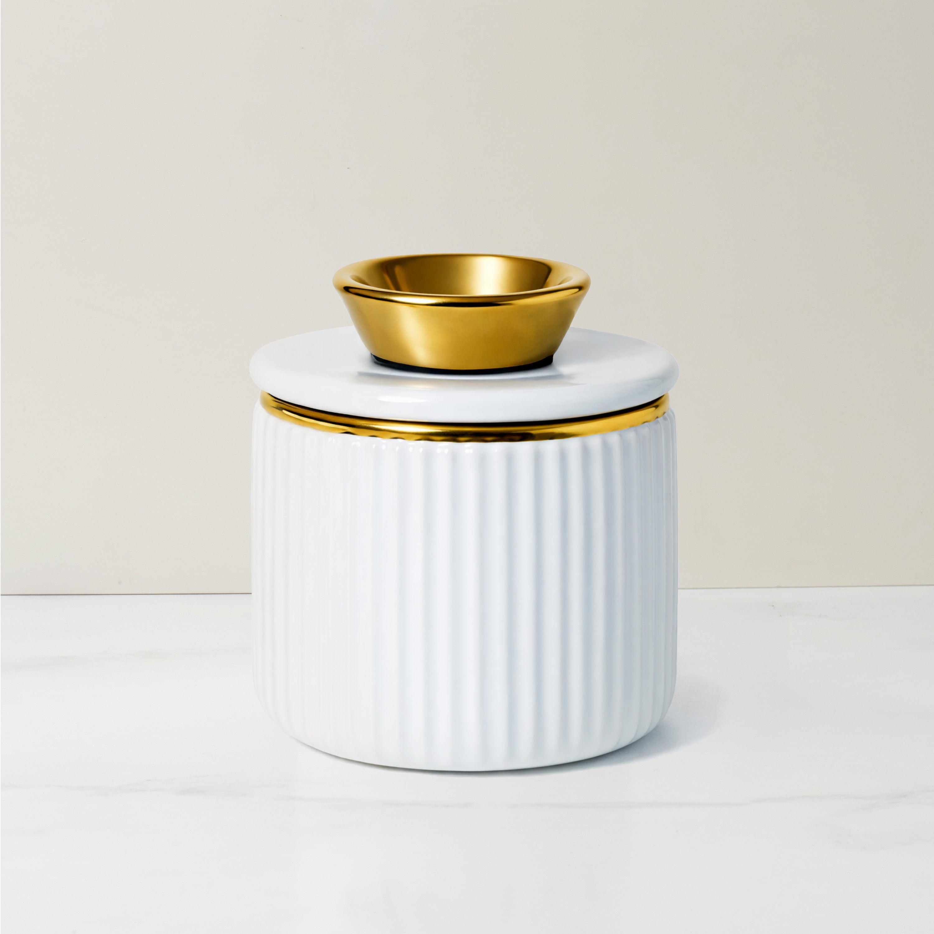 White and Gold French Butter Crock