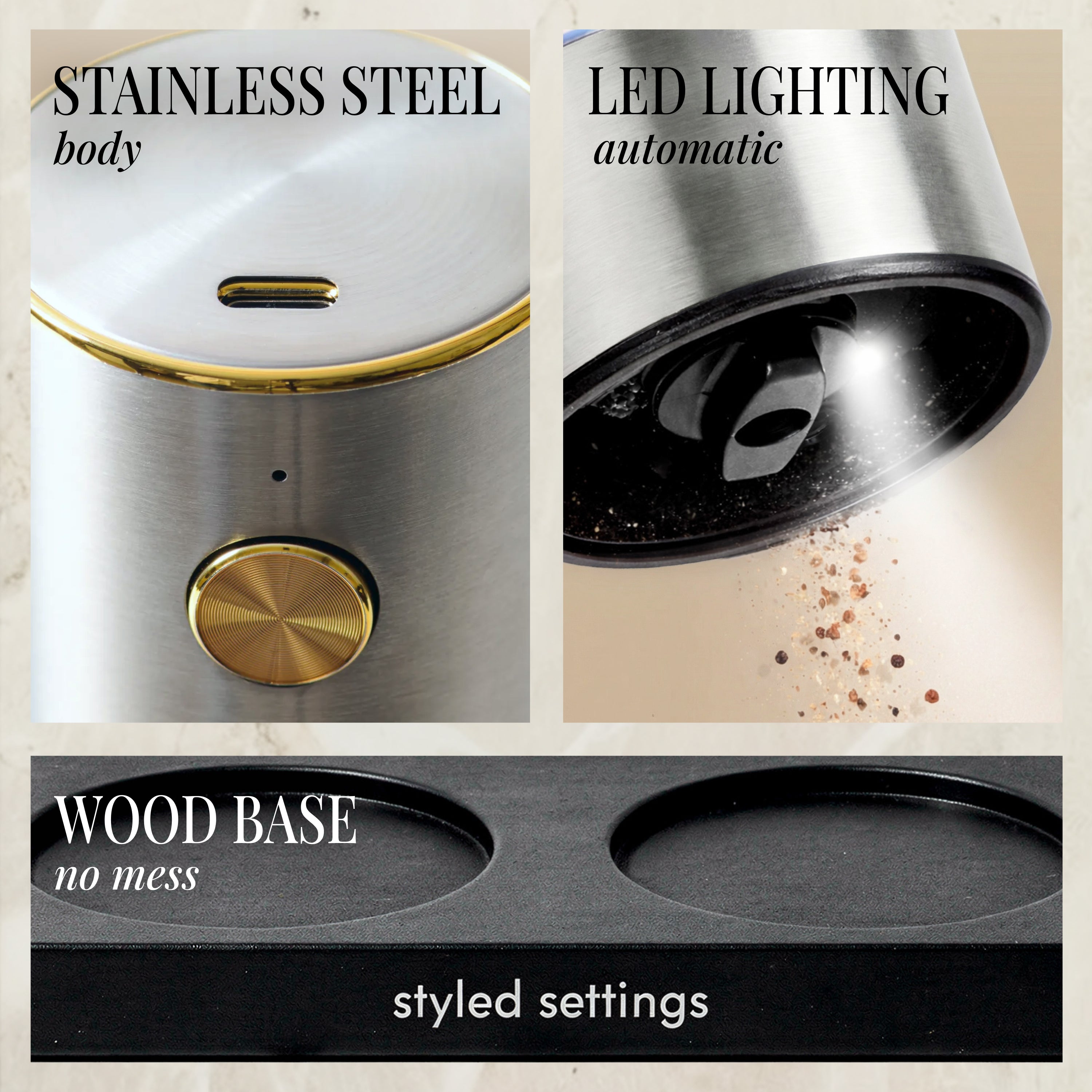 Silver Rechargeable Electric Salt and Pepper Mill Set