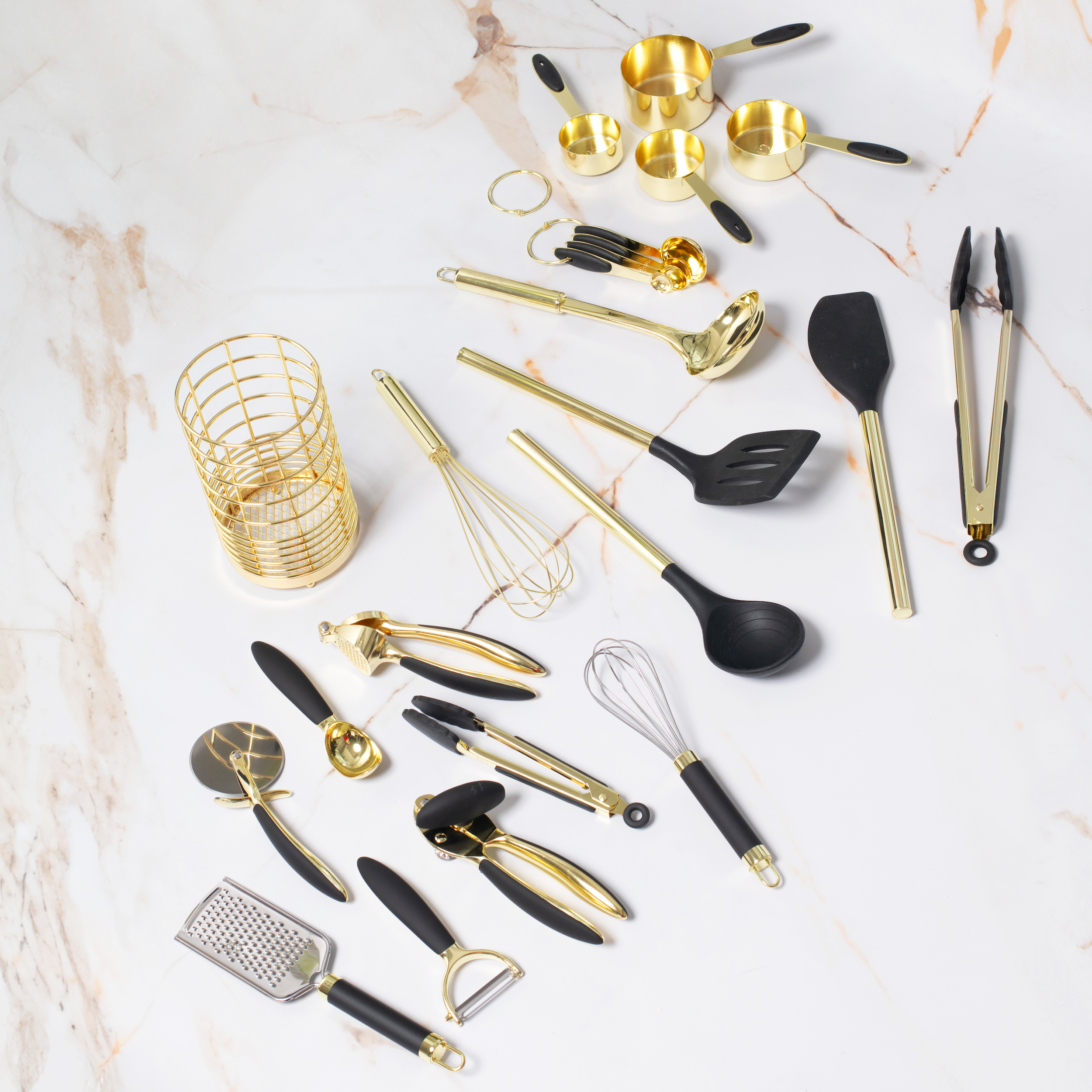 Black and Light Gold Complete Kitchen Utensils Set