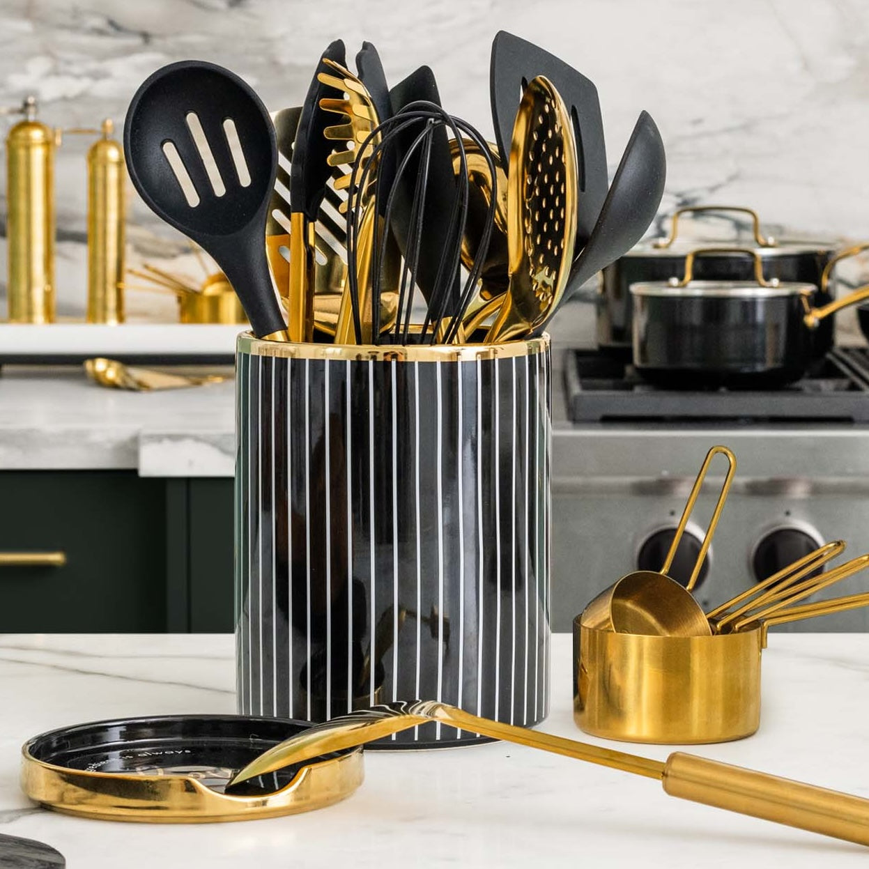 Black and Gold Complete Kitchen Utensils Set - Styled Settings