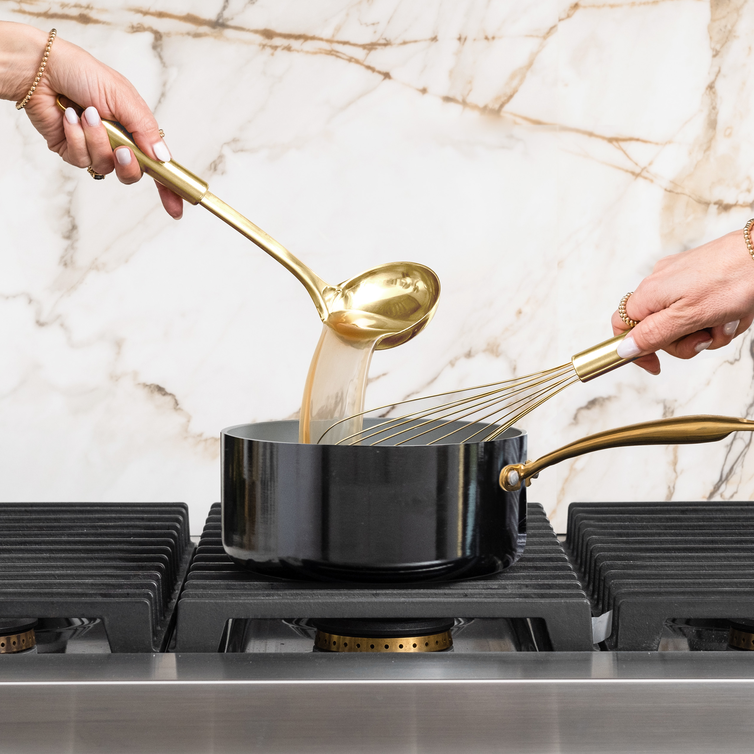 Black and Light Gold Kitchen Utensils Set with Holder