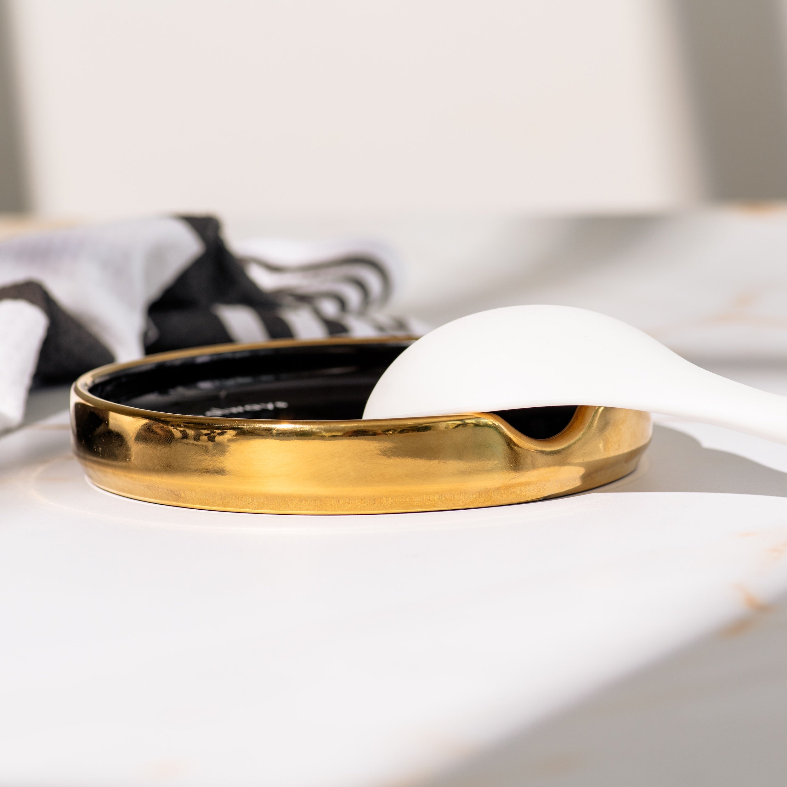 Black and Gold Ceramic Spoon Rest