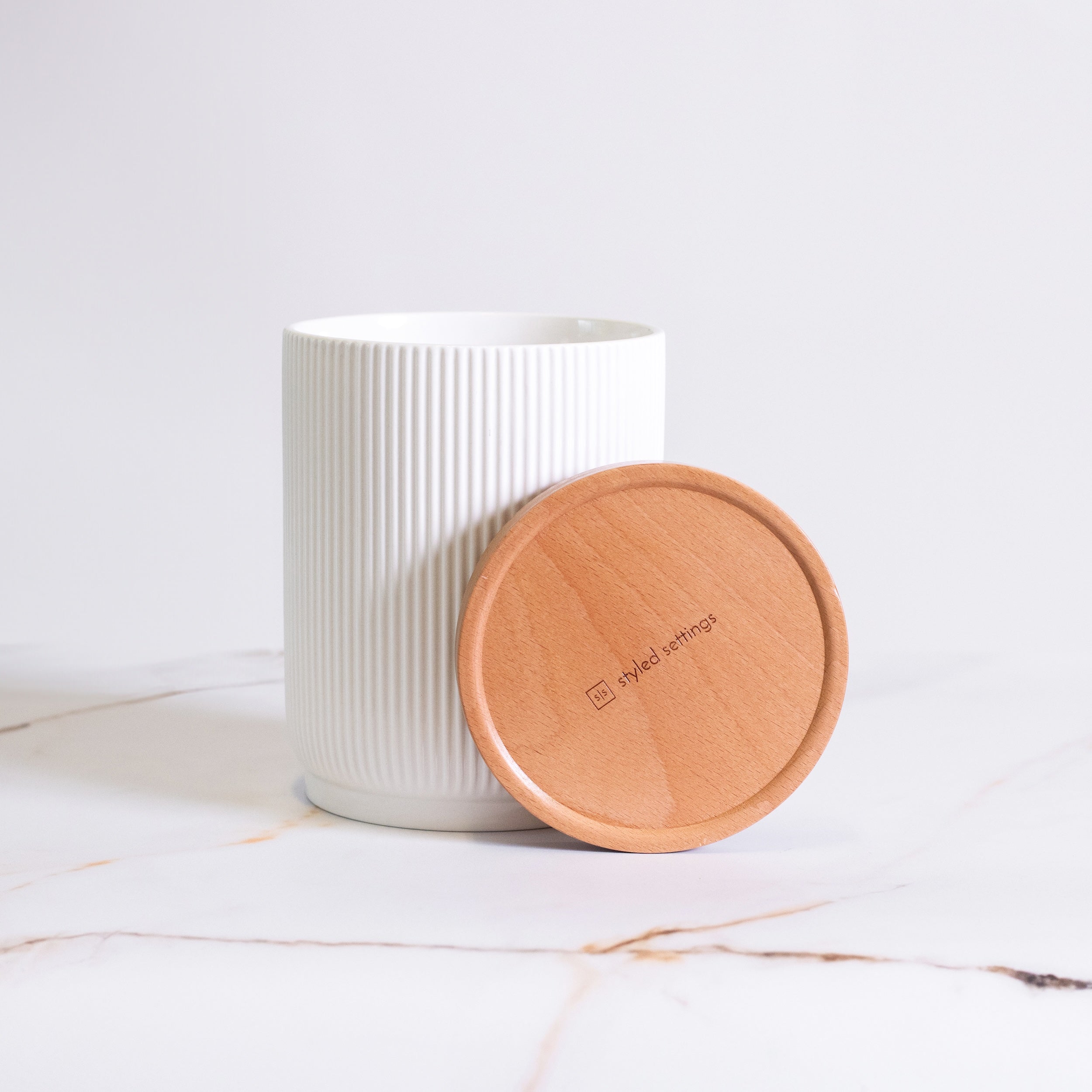 Ceramic and Wood Utensil Holder
