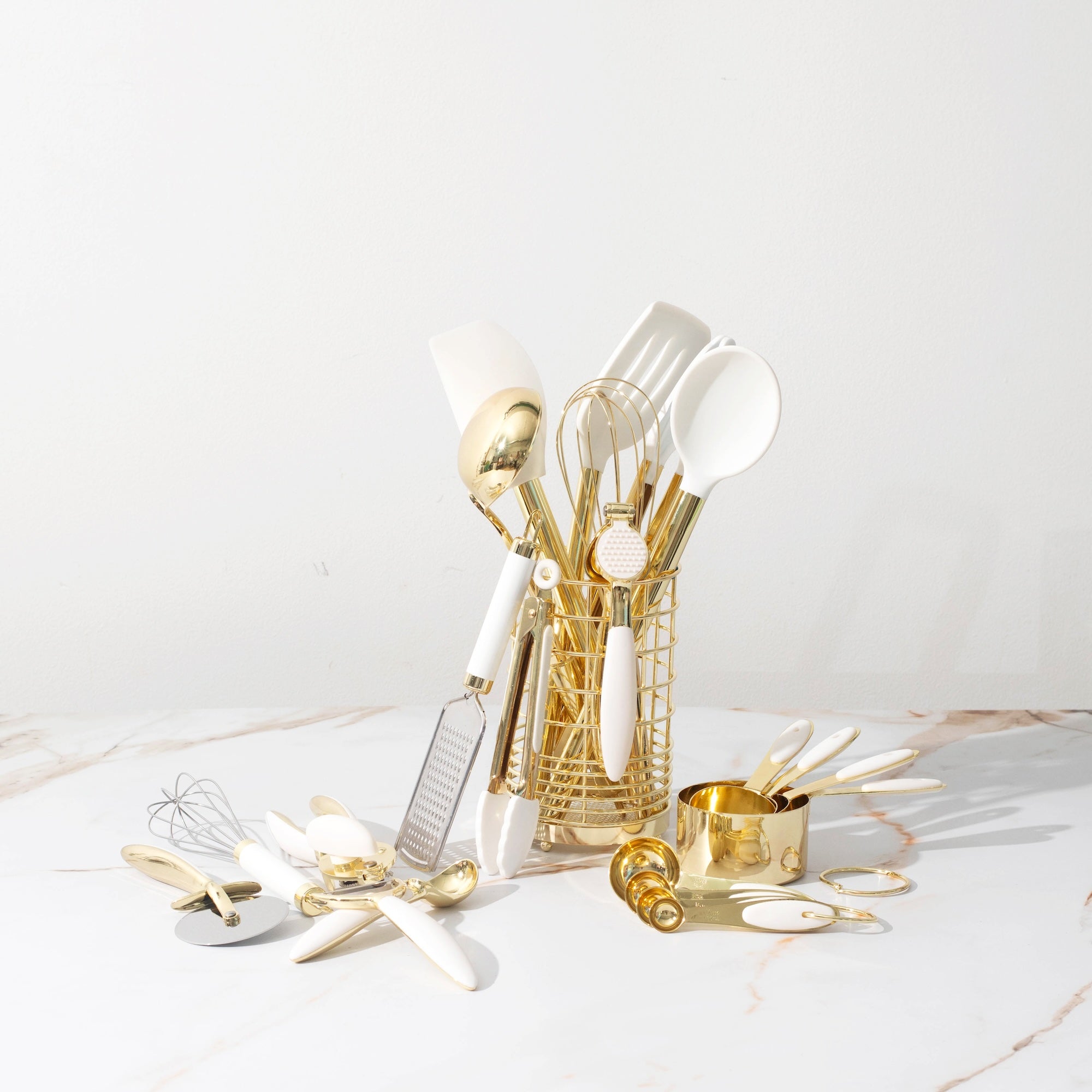 White and Gold Complete Kitchen Utensils Set - Styled Settings