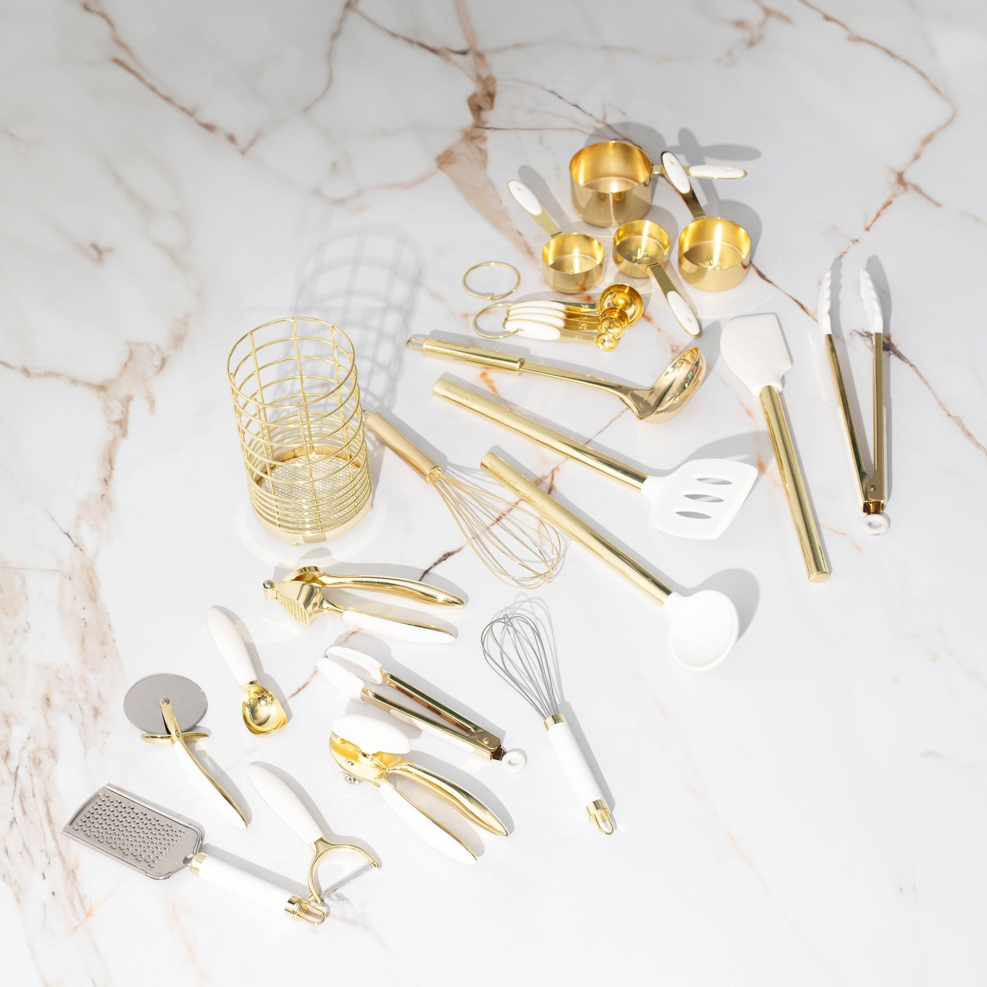 White and Gold Complete Kitchen Utensils Set - Styled Settings