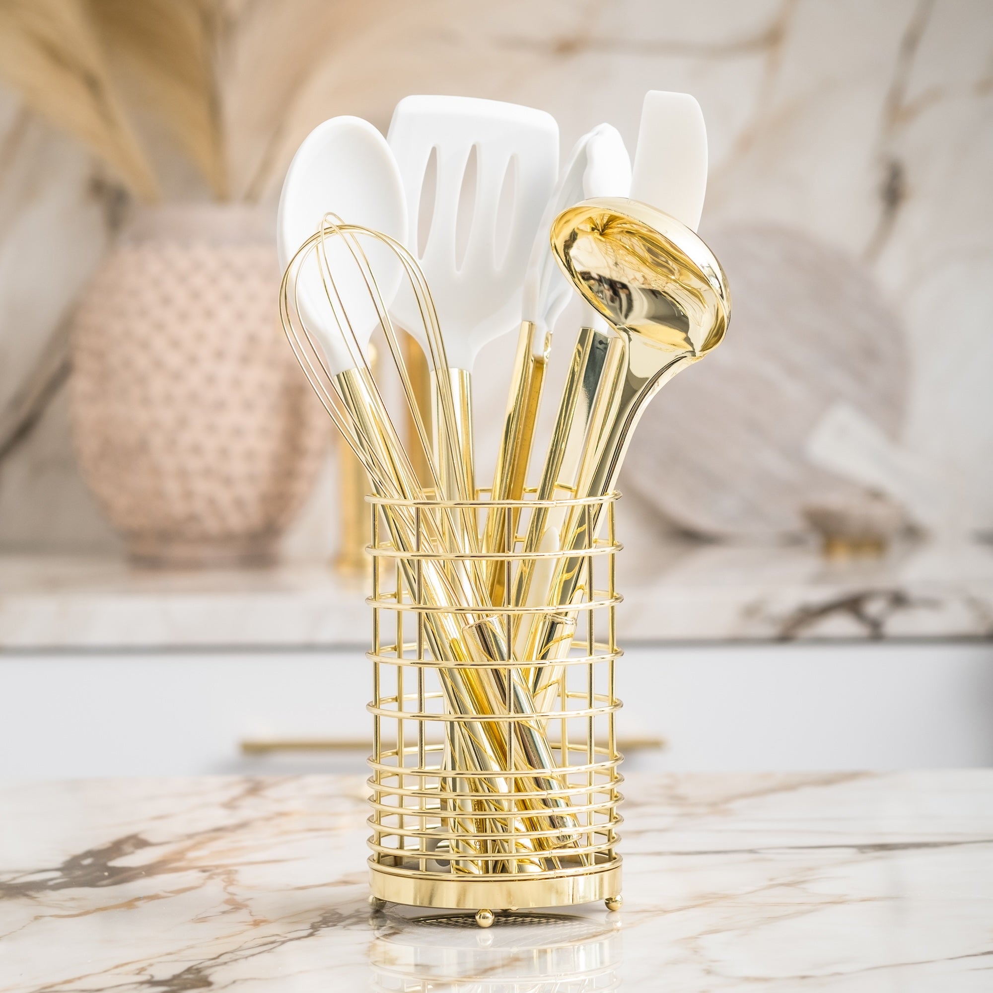 White and Gold Complete Kitchen Utensils Set - Styled Settings