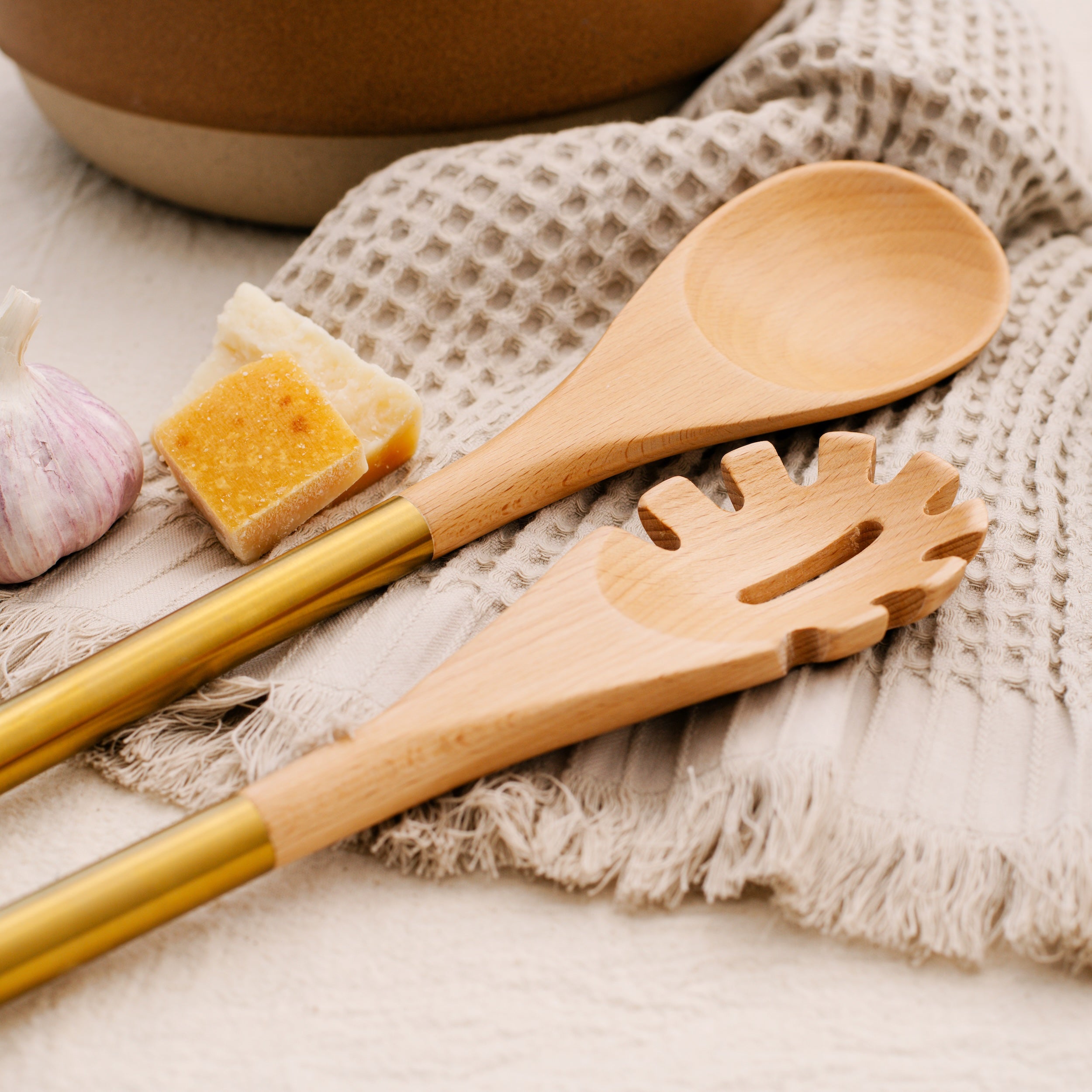 Wood & Gold Utensils Set