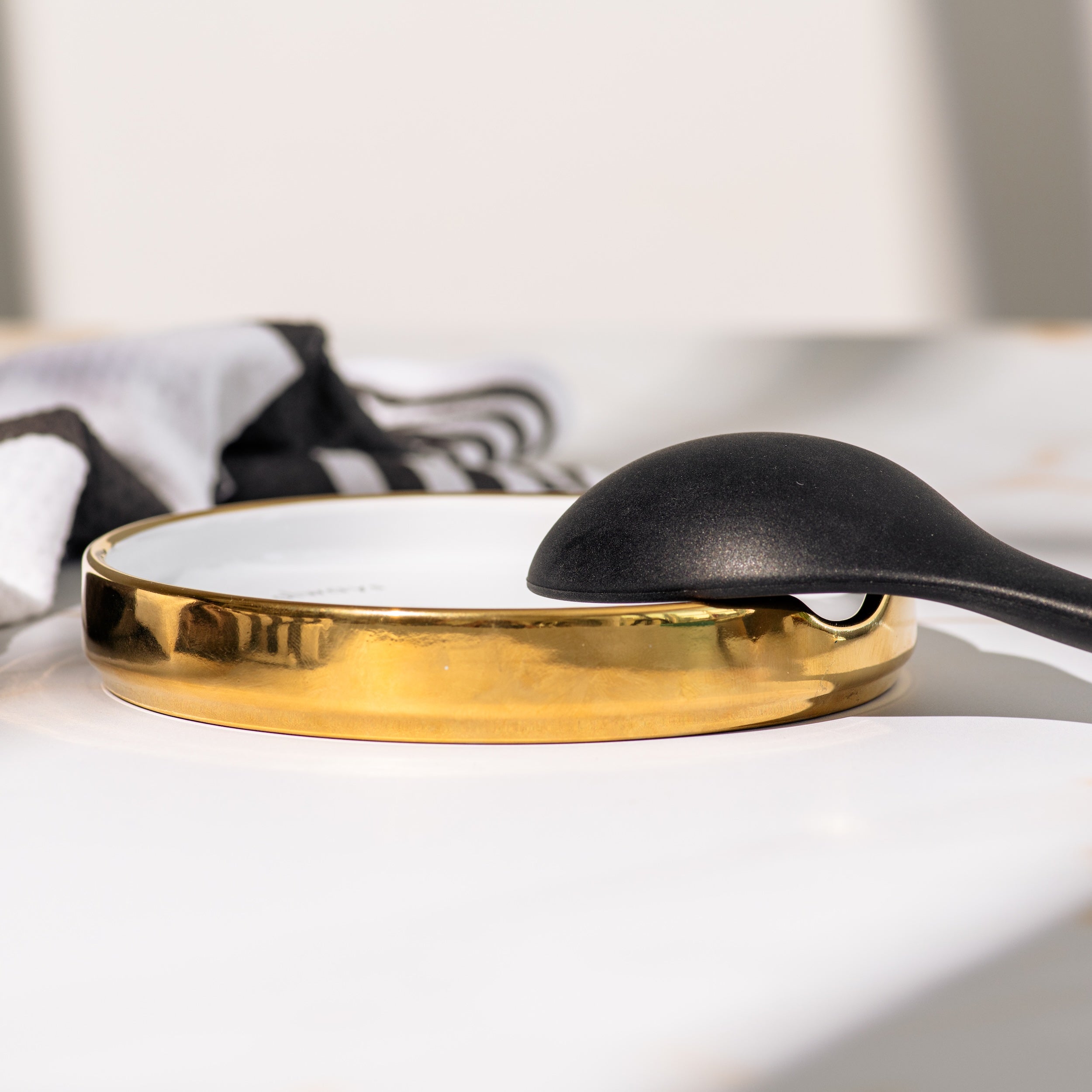 White and Gold Ceramic Spoon Rest