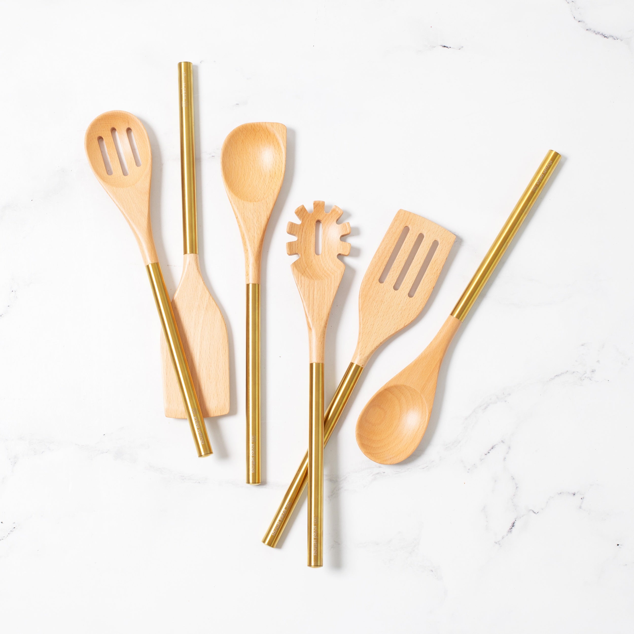 Wood & Gold Utensils Set
