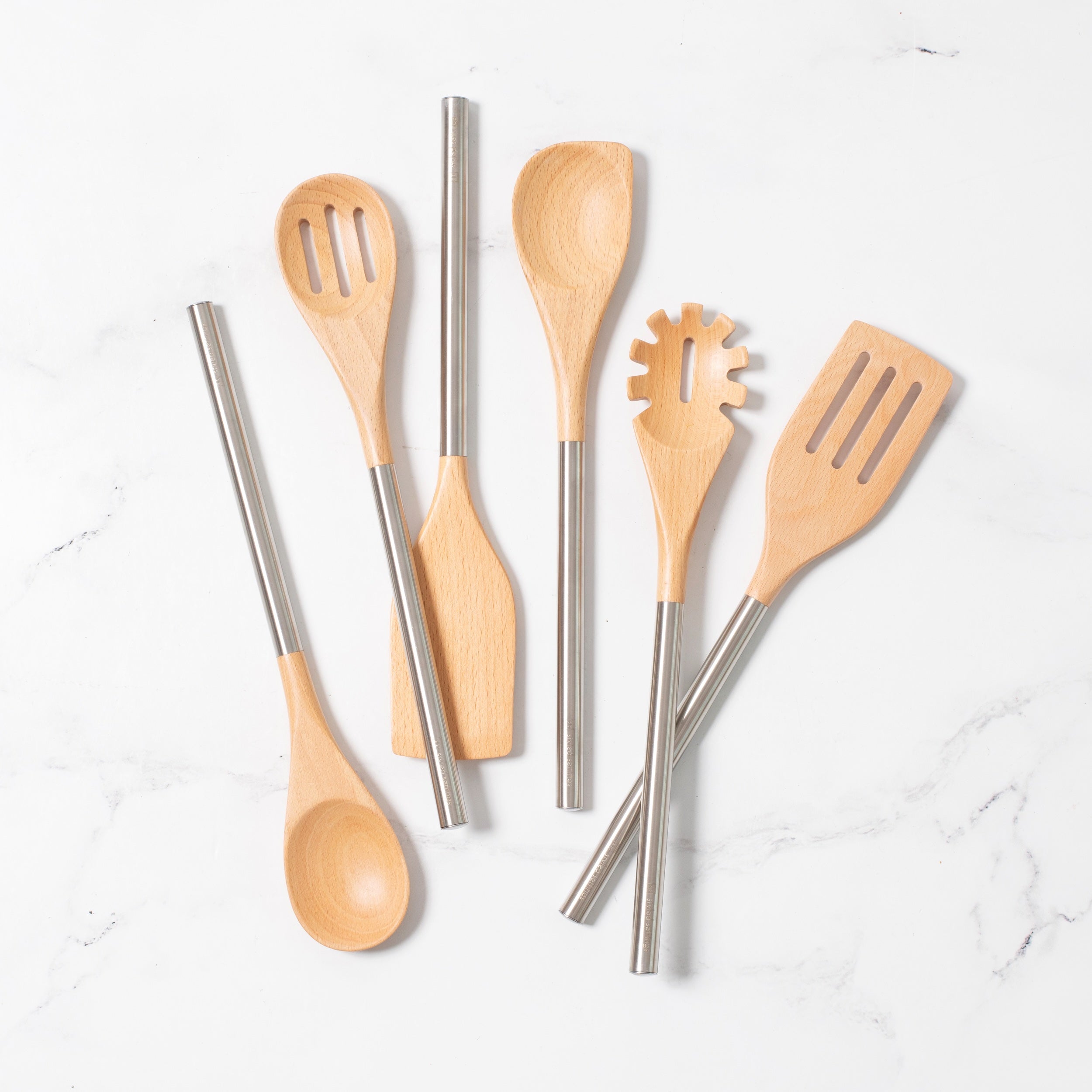 Wood & Silver Utensils Set