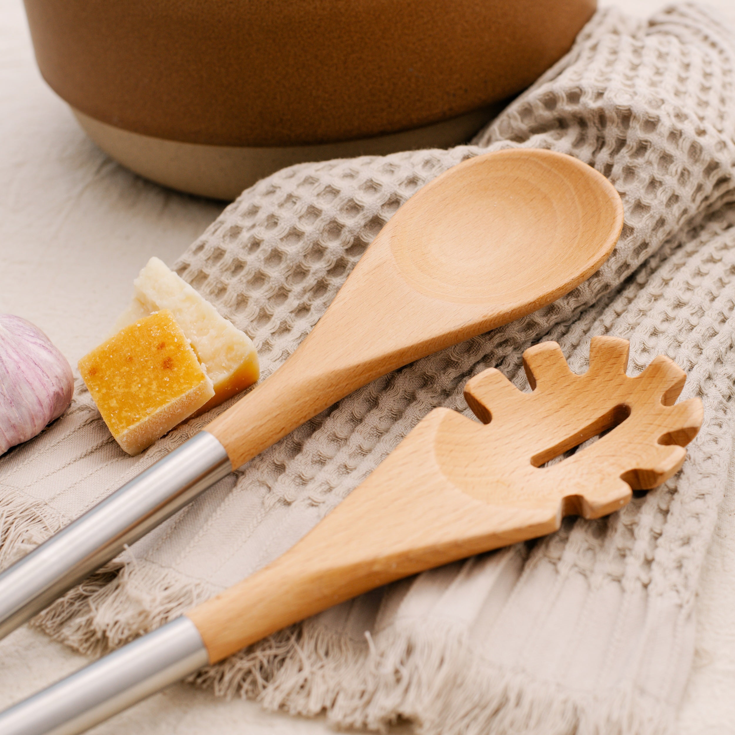Wood & Silver Utensils Set