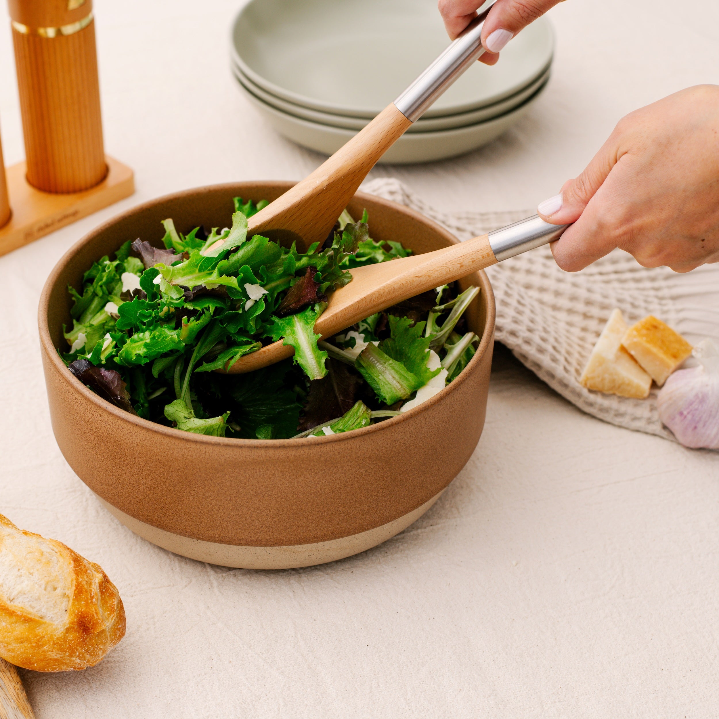 Wood & Silver Utensils Set