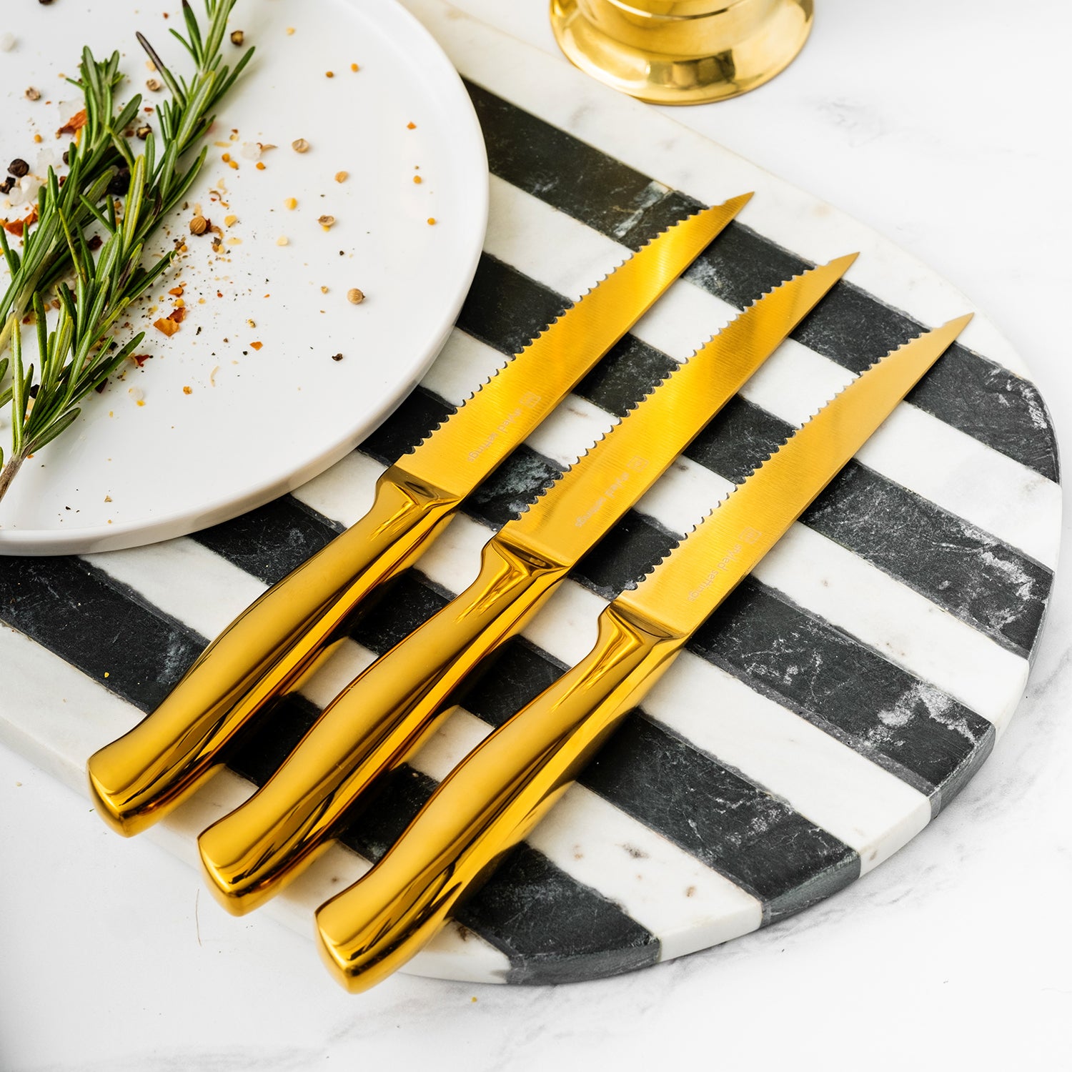 Gold Knife Set with Black Self-Sharpening Block - Styled Settings