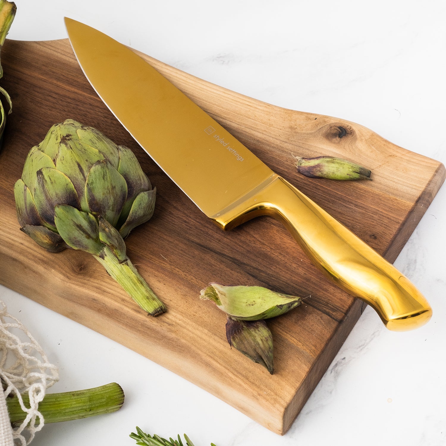 Gold Knife Set with Black Self-Sharpening Block - Styled Settings