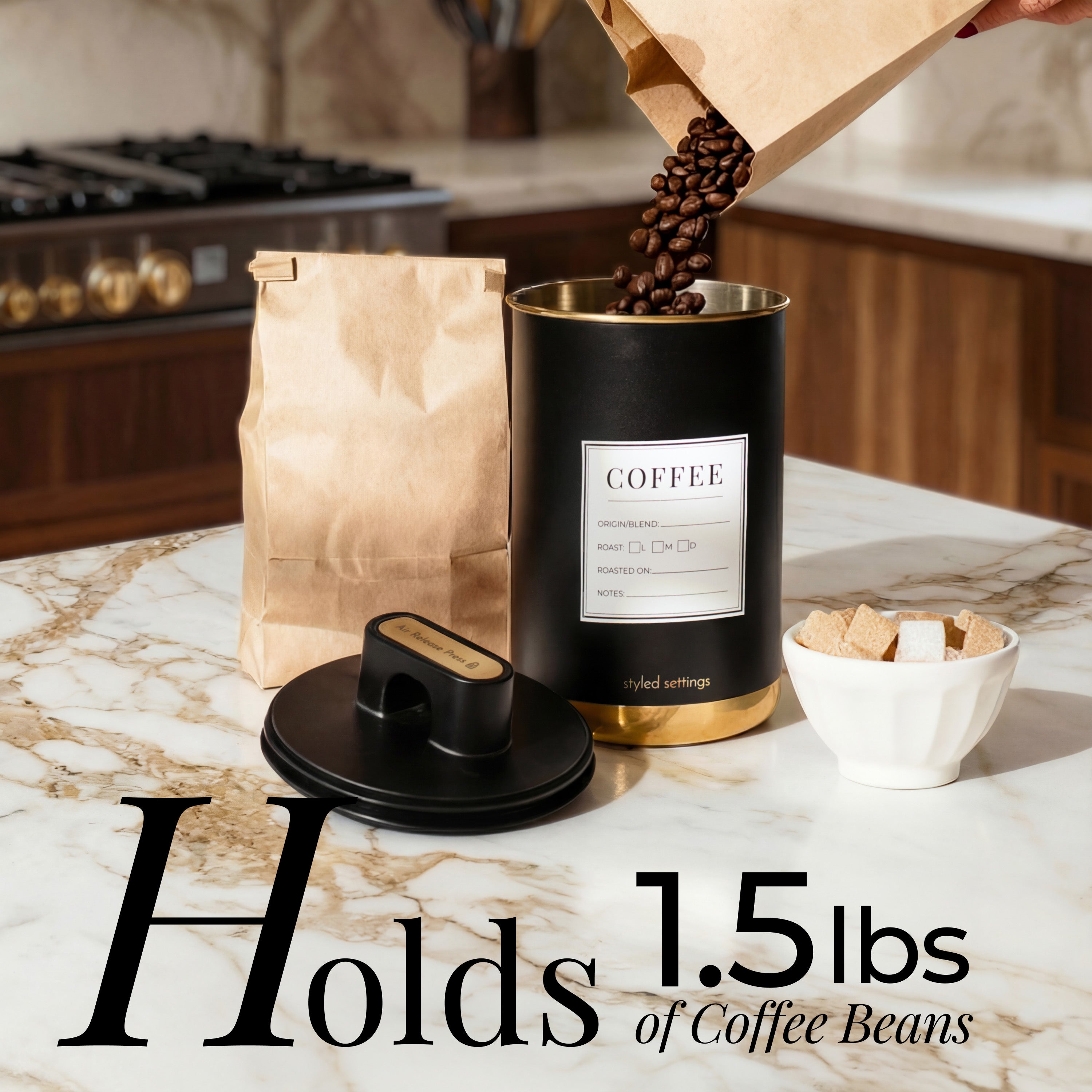 Black and Gold Coffee Canister