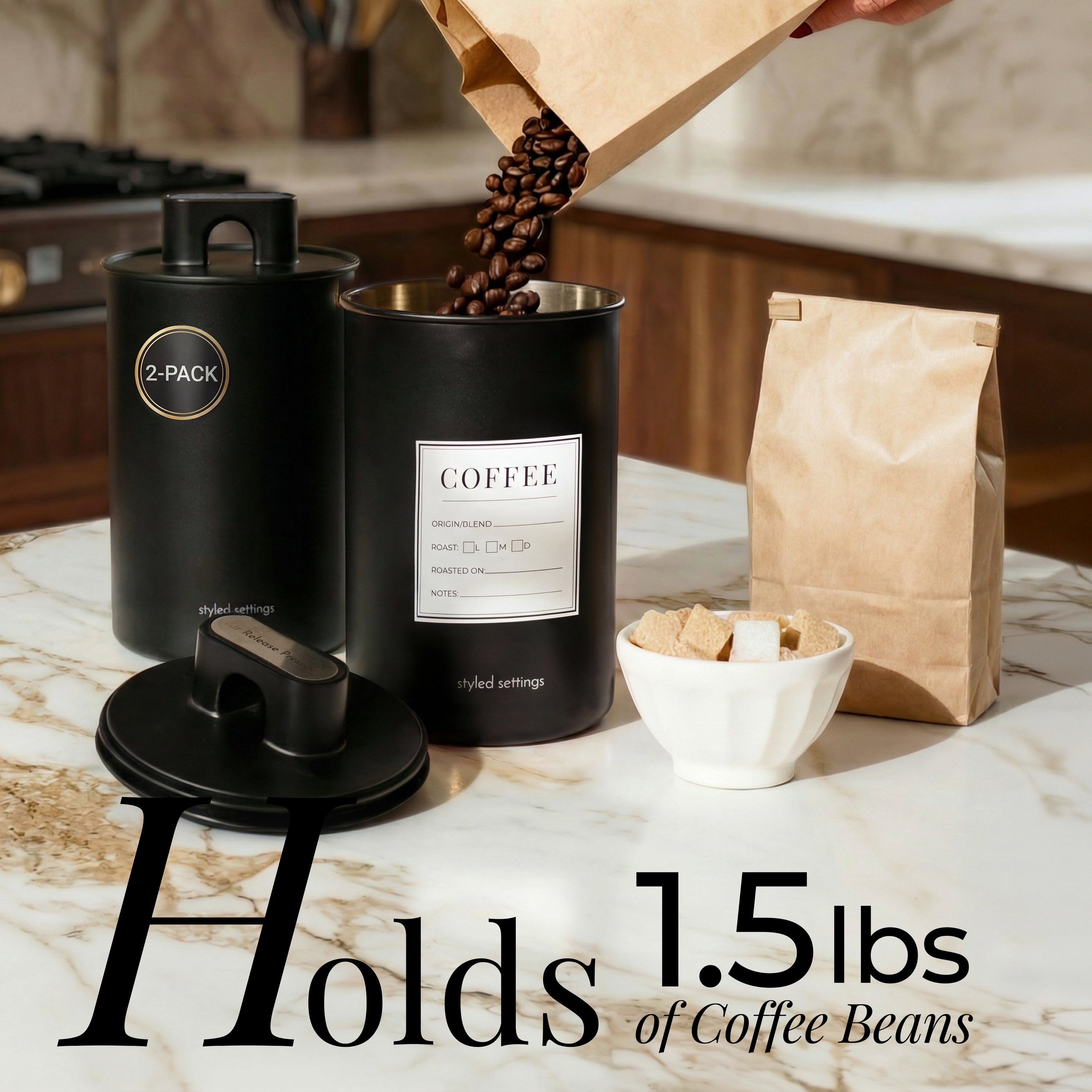 Black Coffee Canisters (Set of 2)