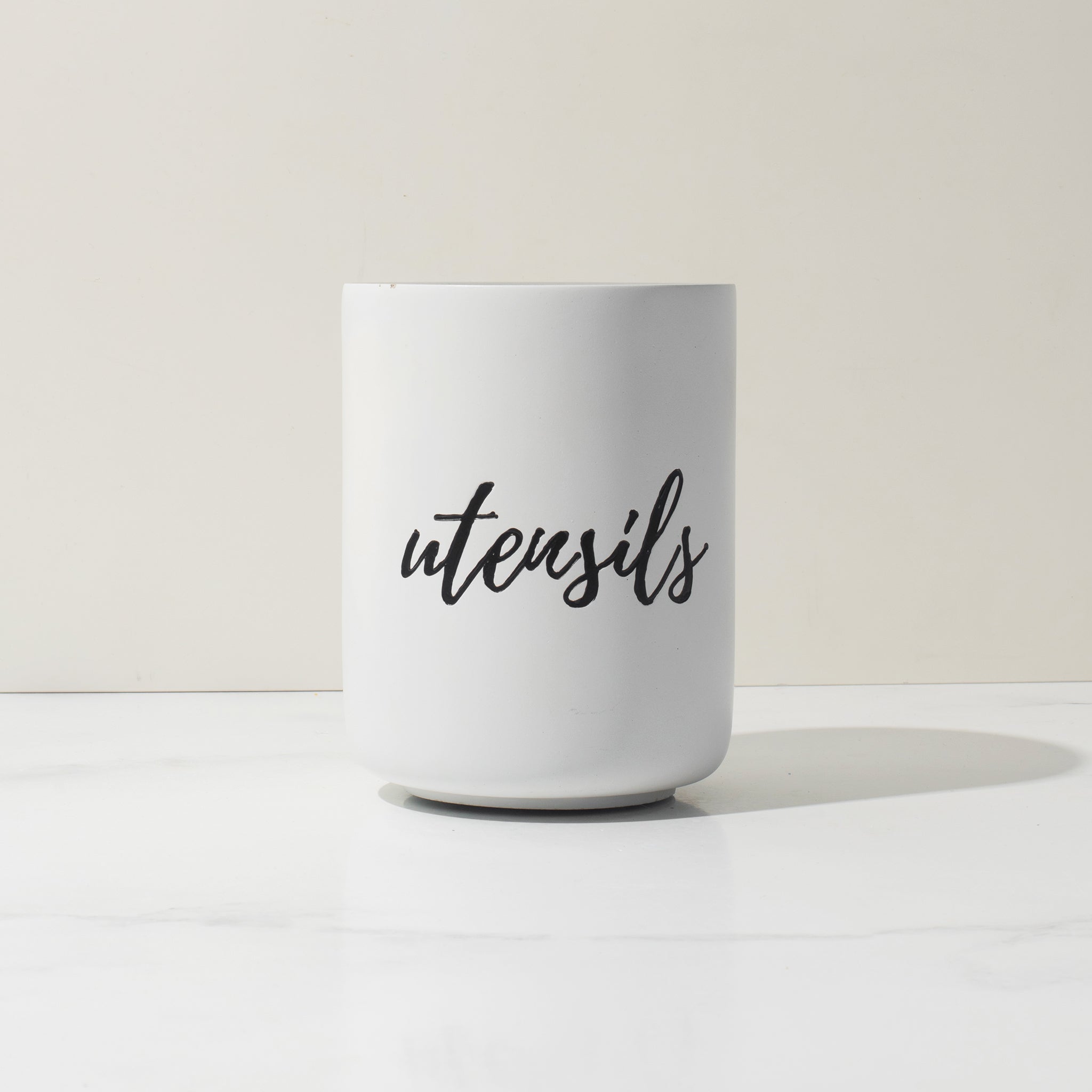 White and Silver Utensil Holder - Styled Settings