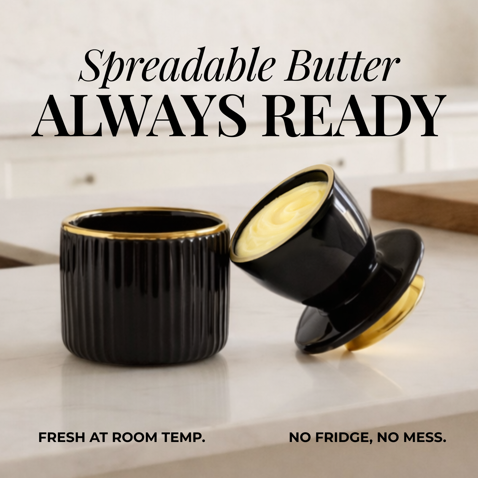 Black and Gold French Butter Crock