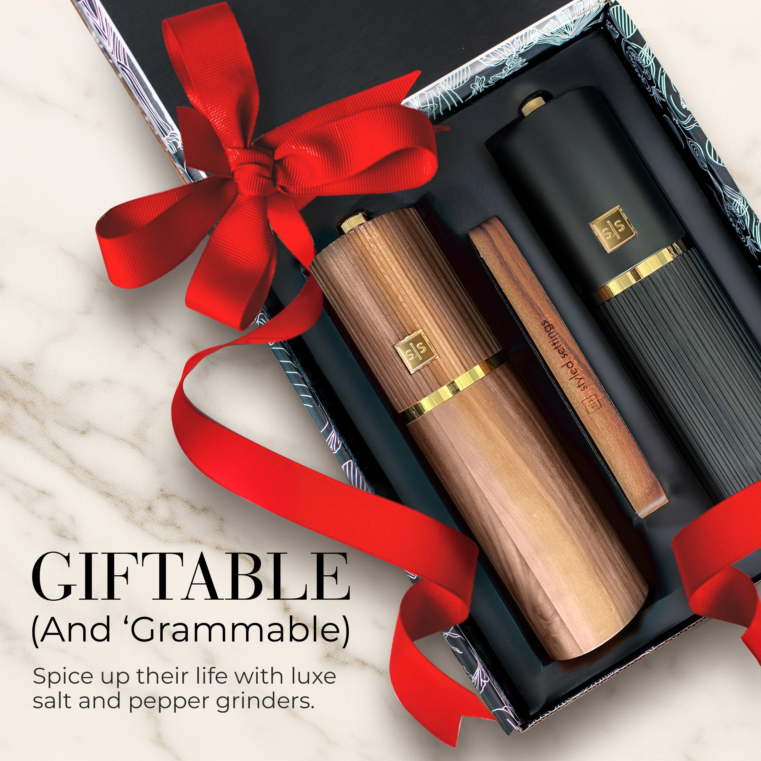 Acacia and Black Salt and Pepper Mill Set