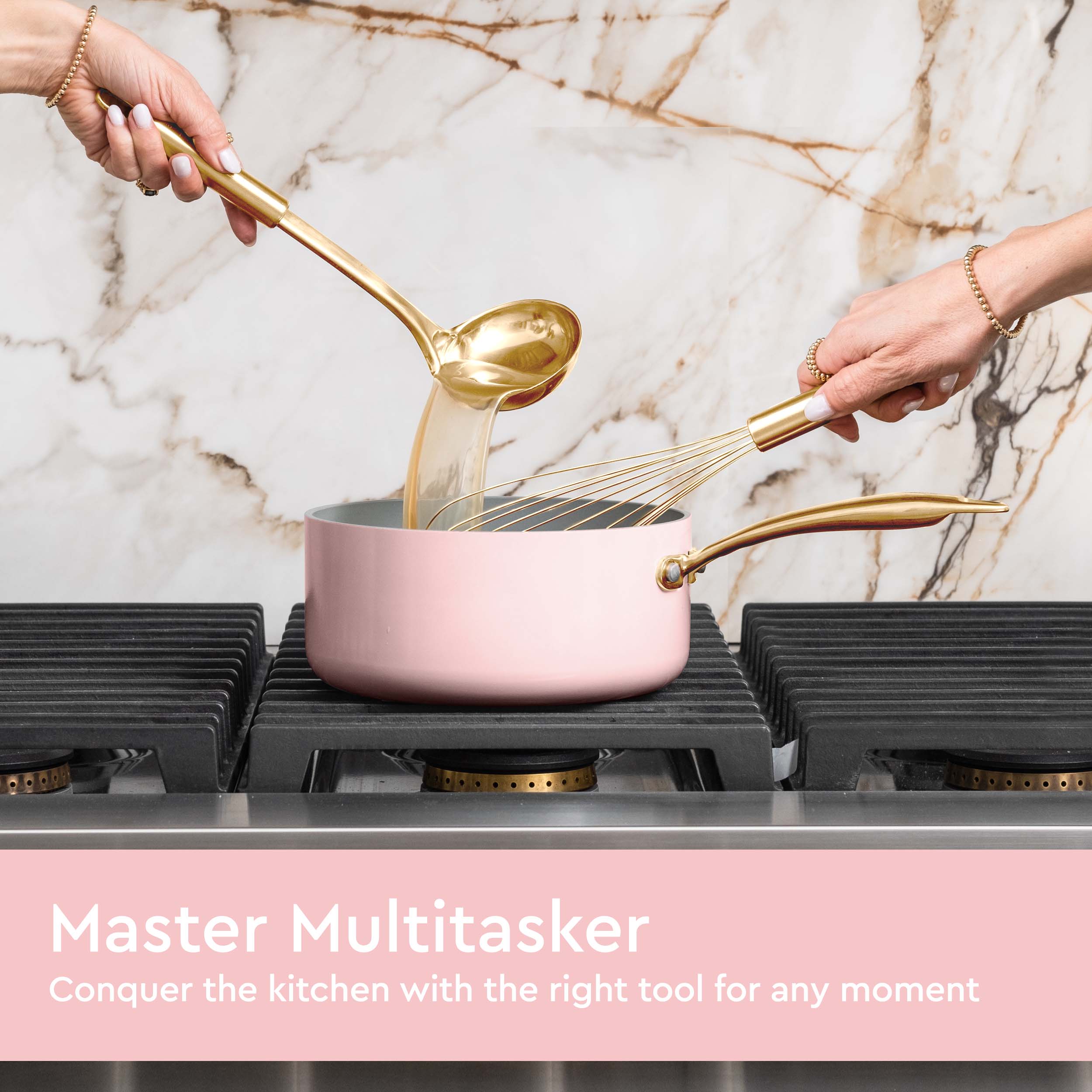 Pink and Gold Kitchen Utensils Set with Holder