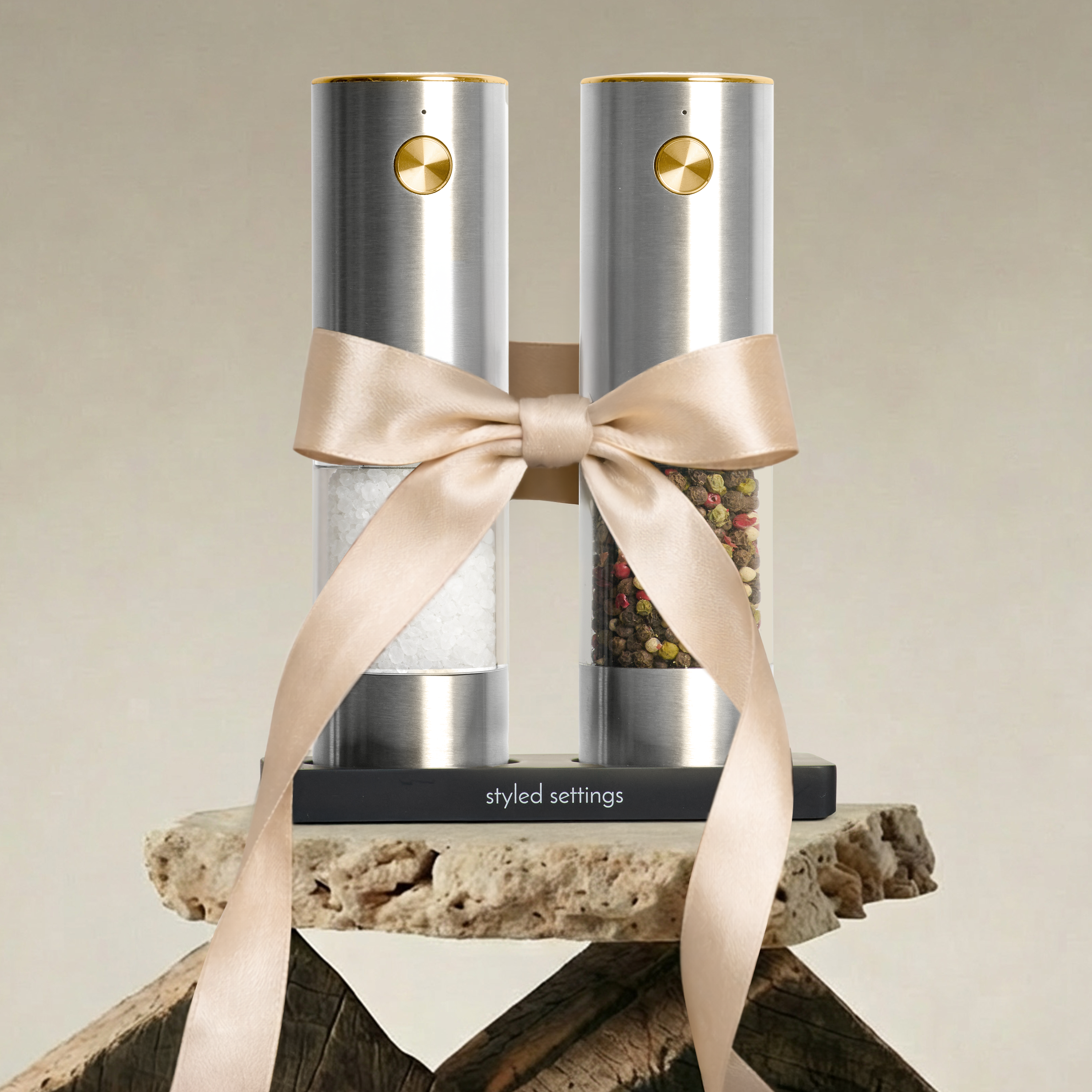 Silver Rechargeable Electric Salt and Pepper Mill Set