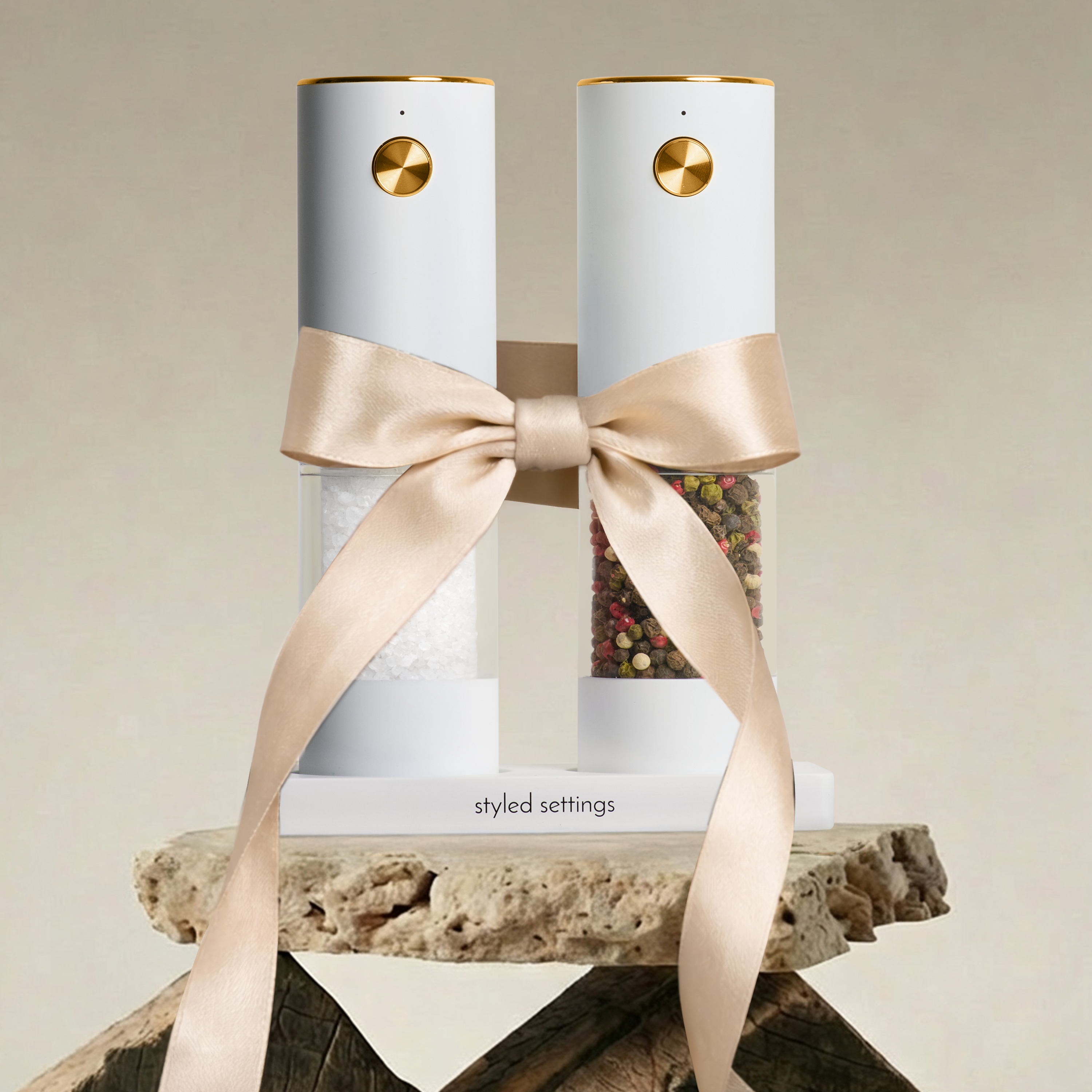 White Rechargeable Electric Salt and Pepper Mill Set