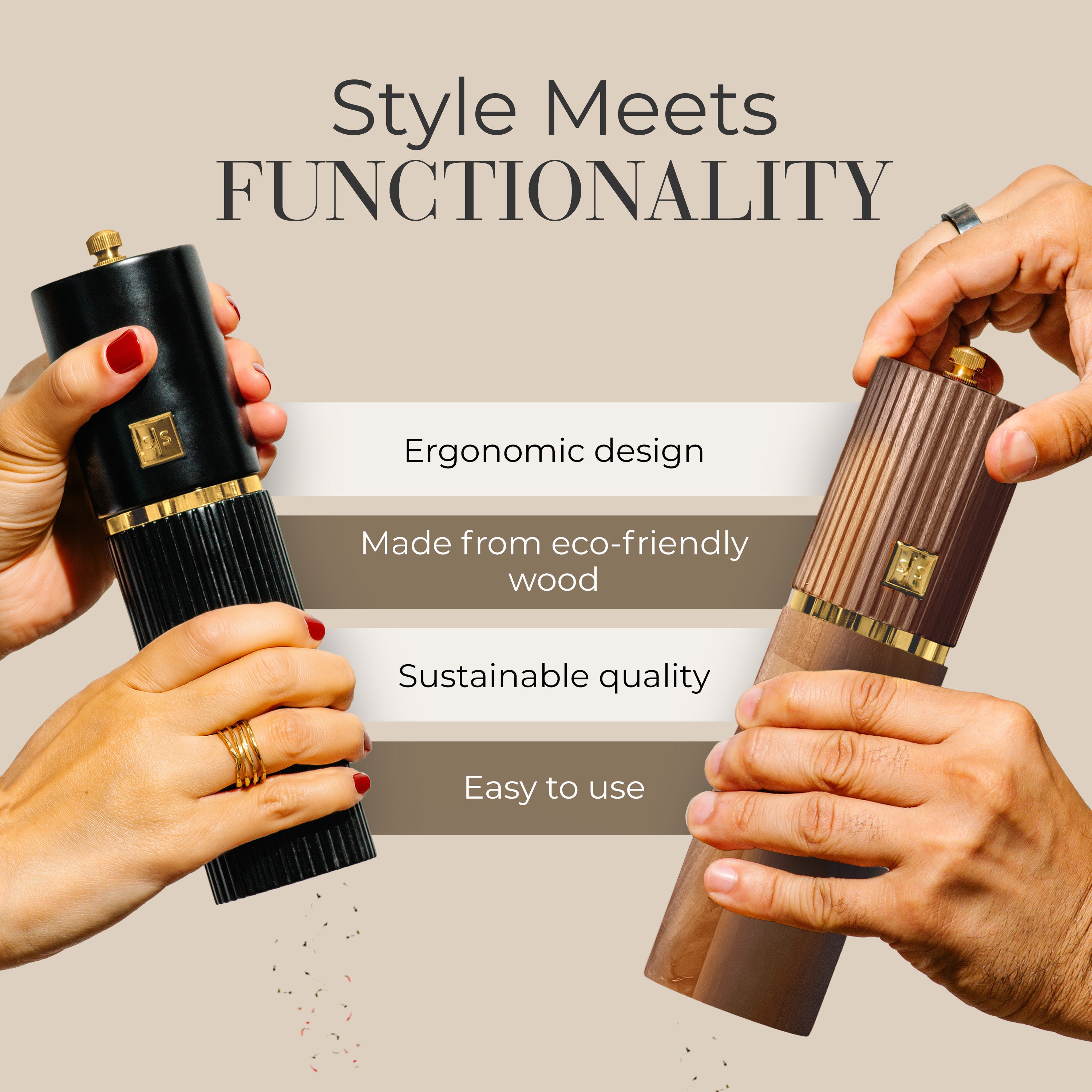 Acacia and Black Salt and Pepper Mill Set