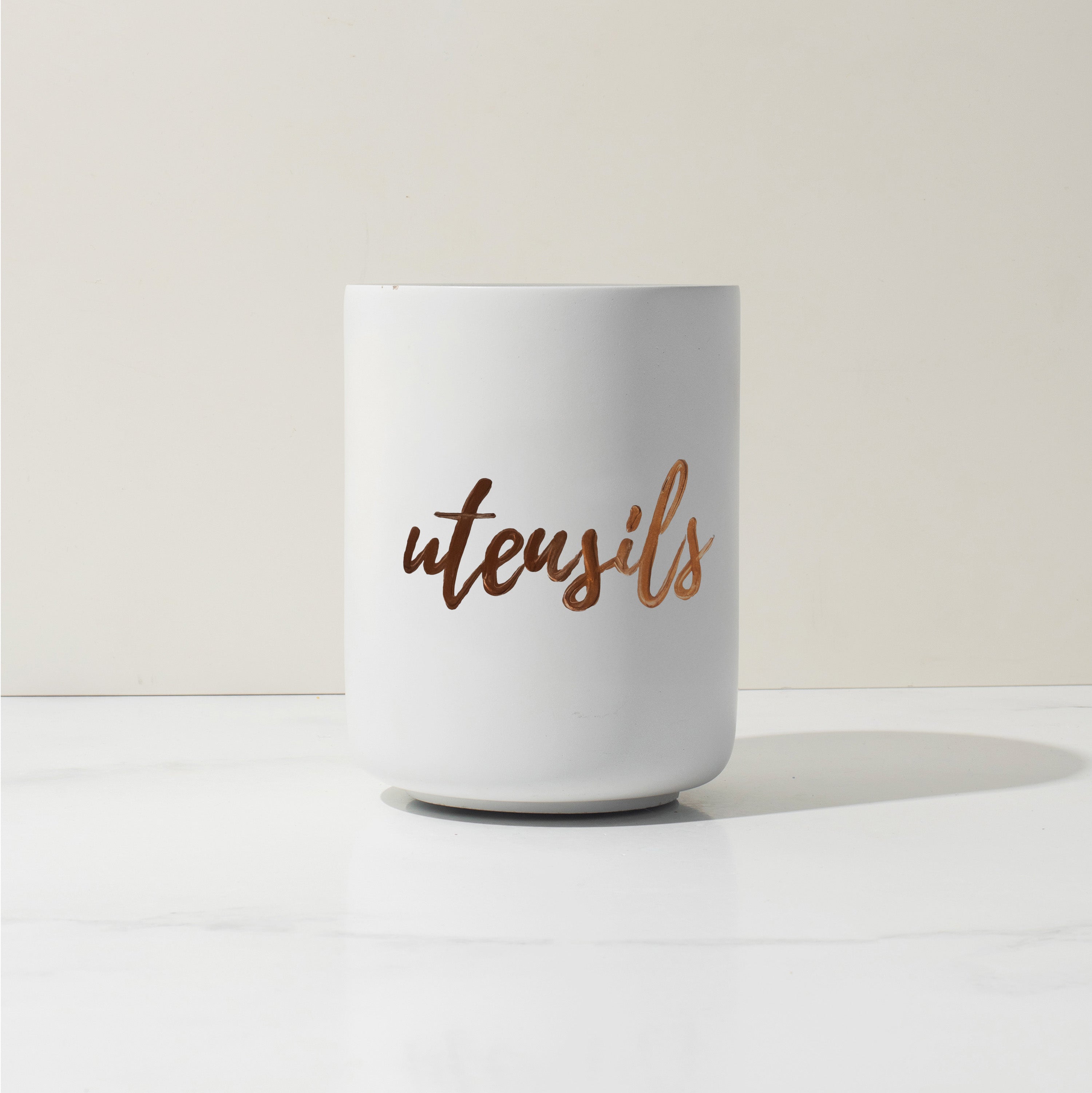 White and Copper Cement Canister
