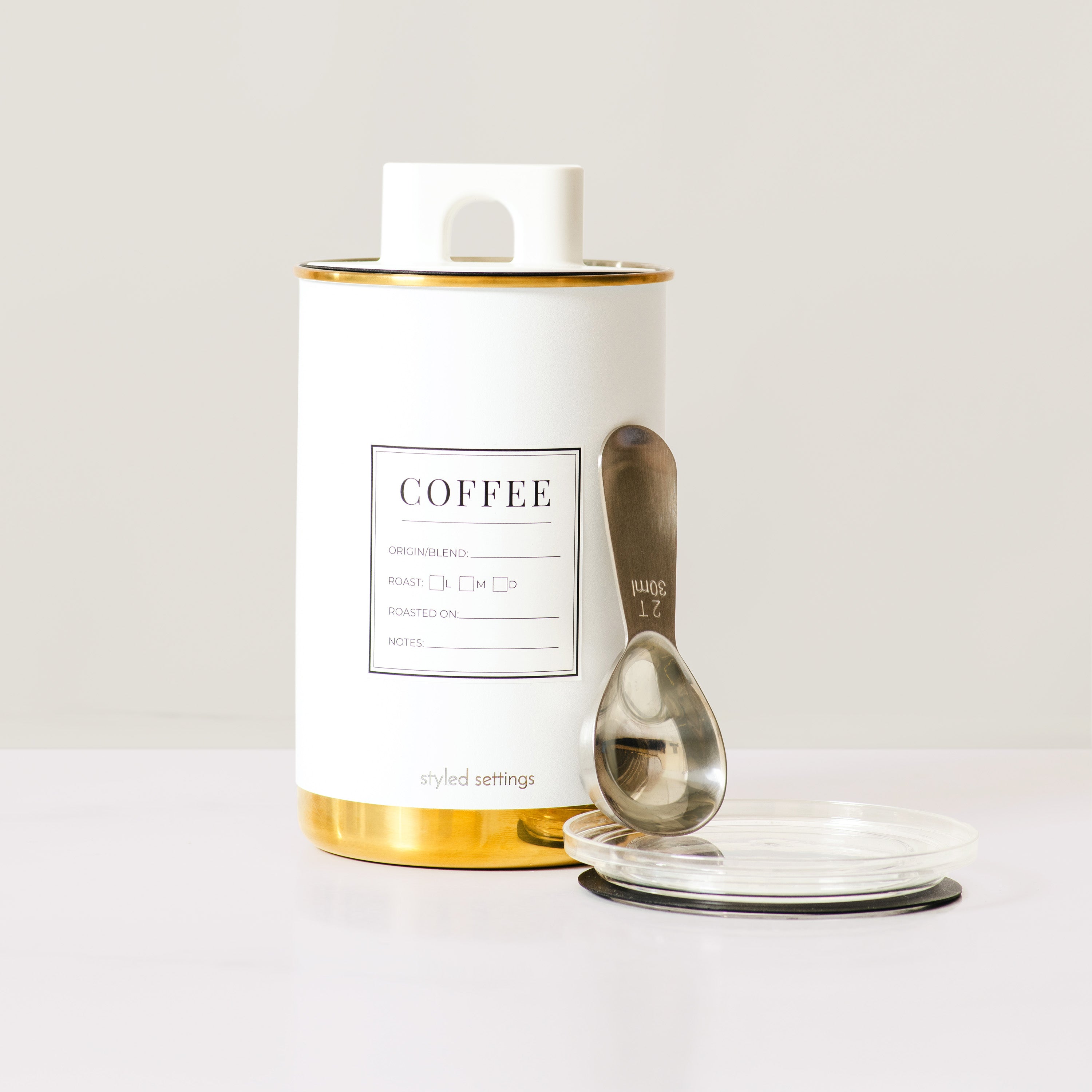 White and Gold Coffee Canister
