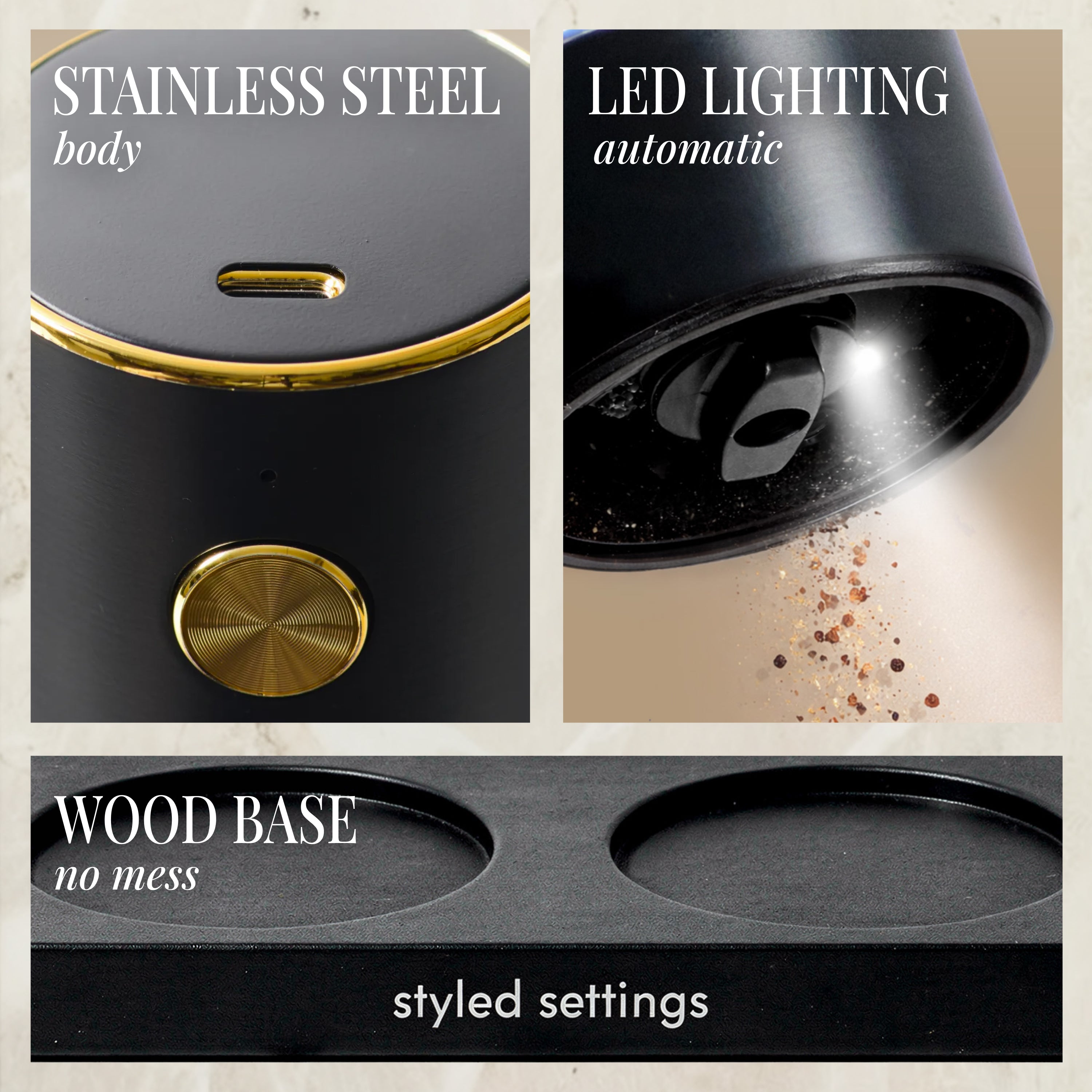 Black Rechargeable Electric Salt and Pepper Mill Set