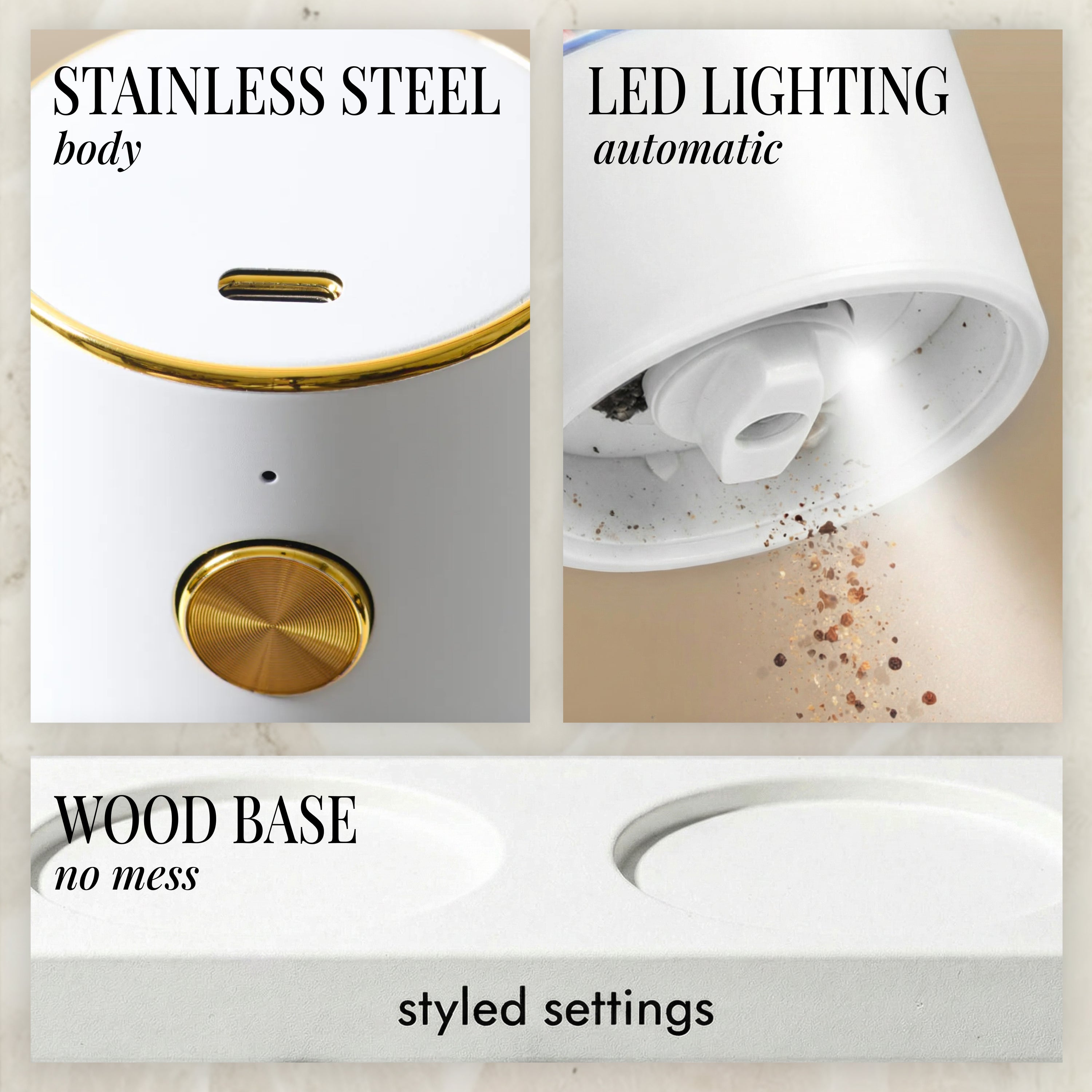 White Rechargeable Electric Salt and Pepper Mill Set