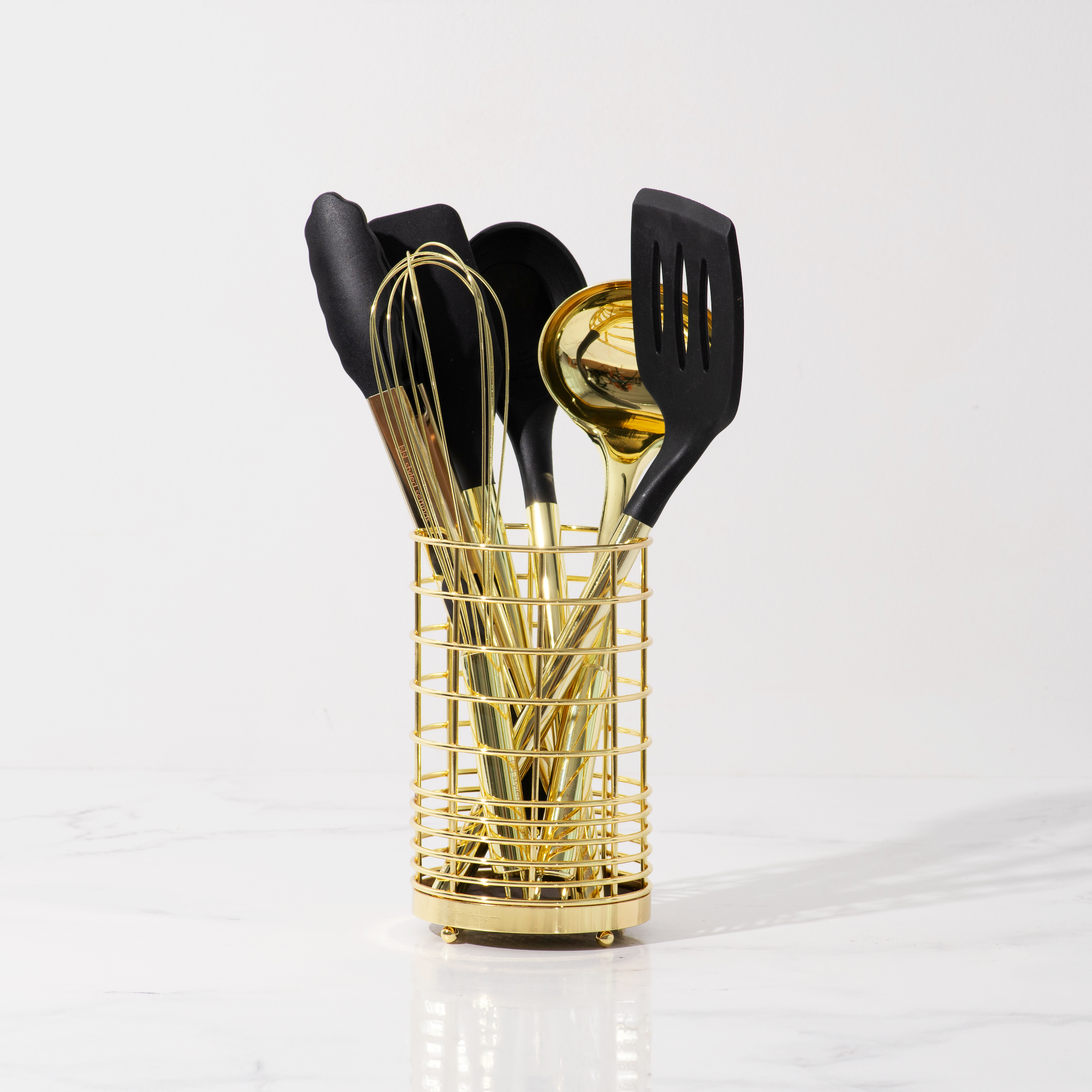 Black and Light Gold Kitchen Utensils Set with Holder