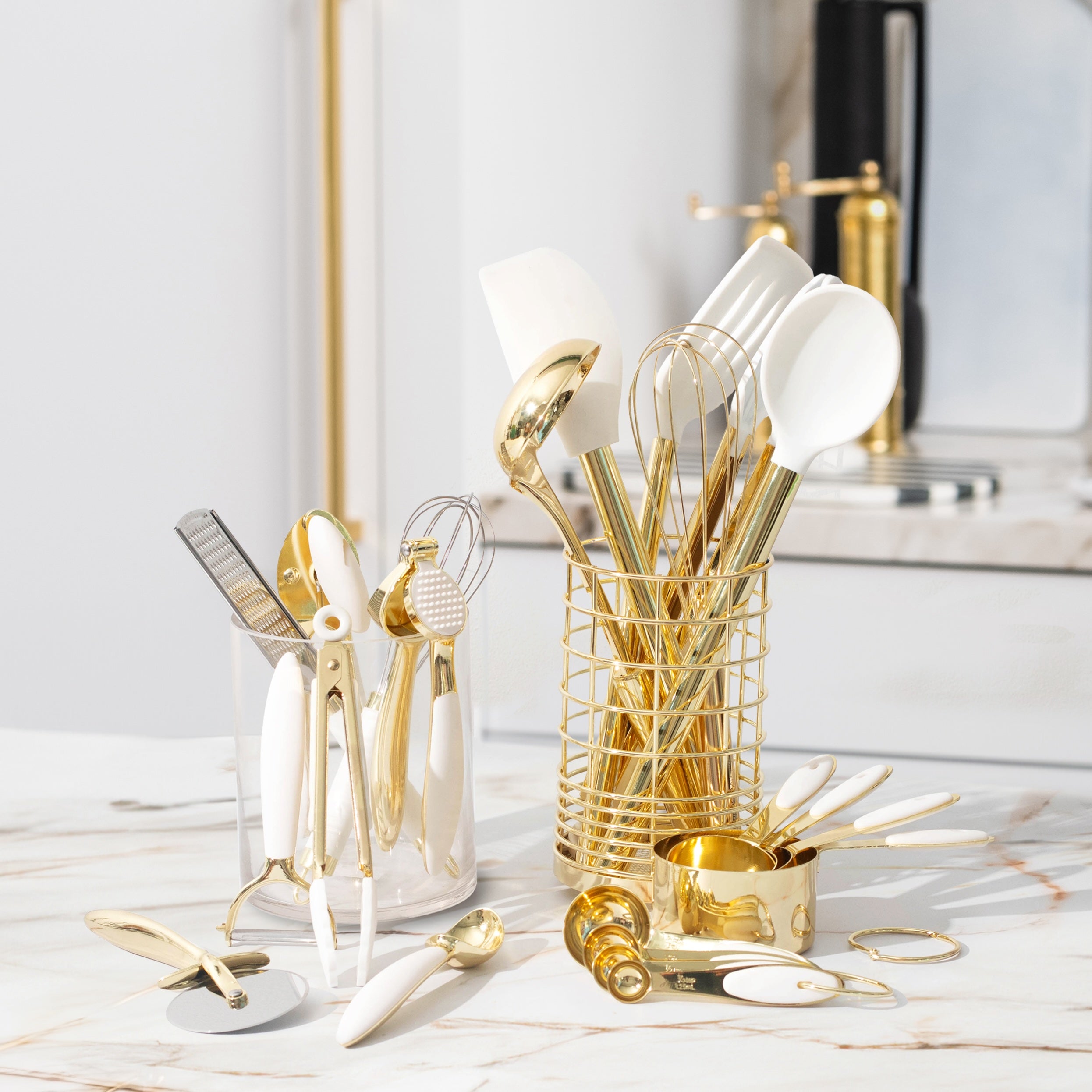 White and Gold Complete Kitchen Utensils Set - Styled Settings