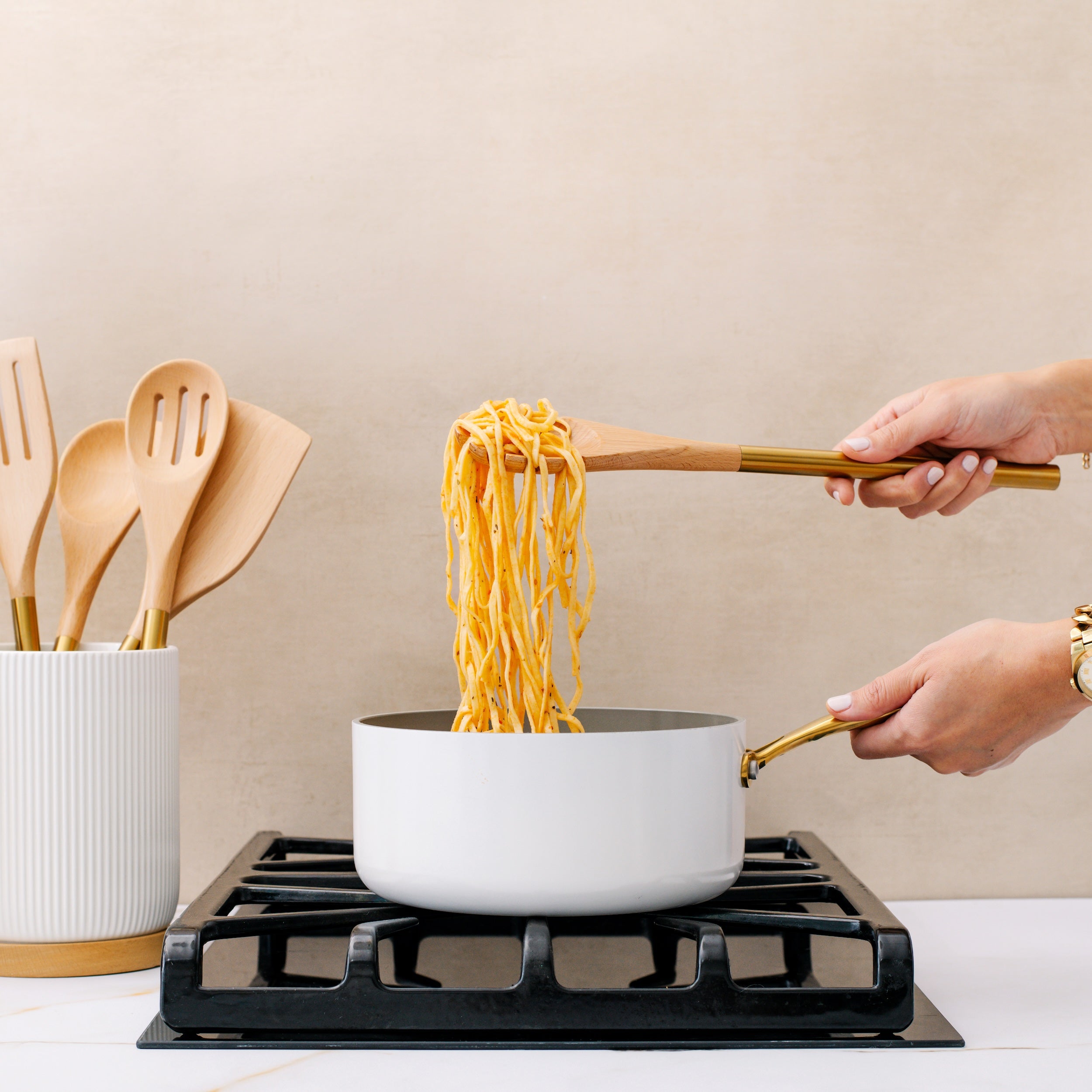 Wood & Gold Utensils Set