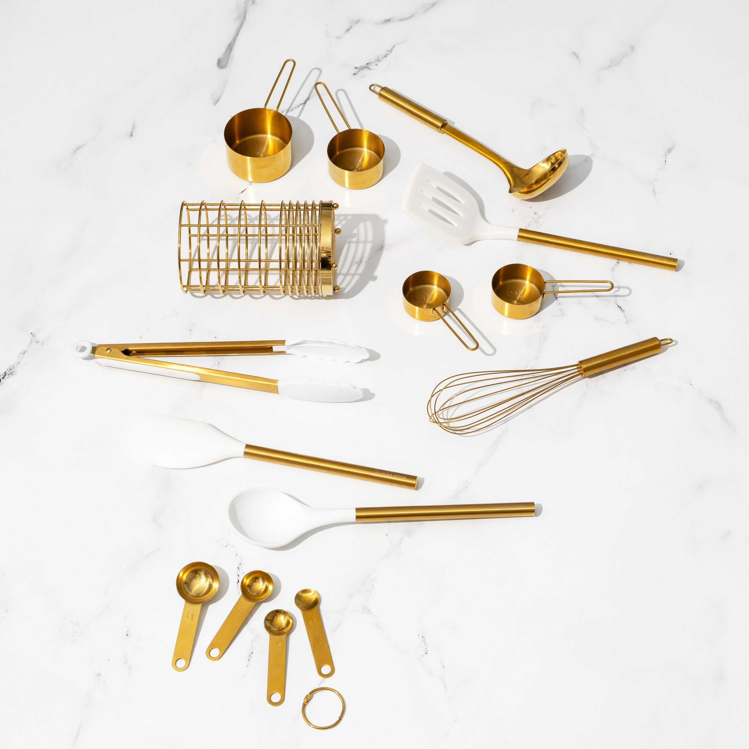 White and Vintage Gold Kitchen Utensils Duo - Styled Settings